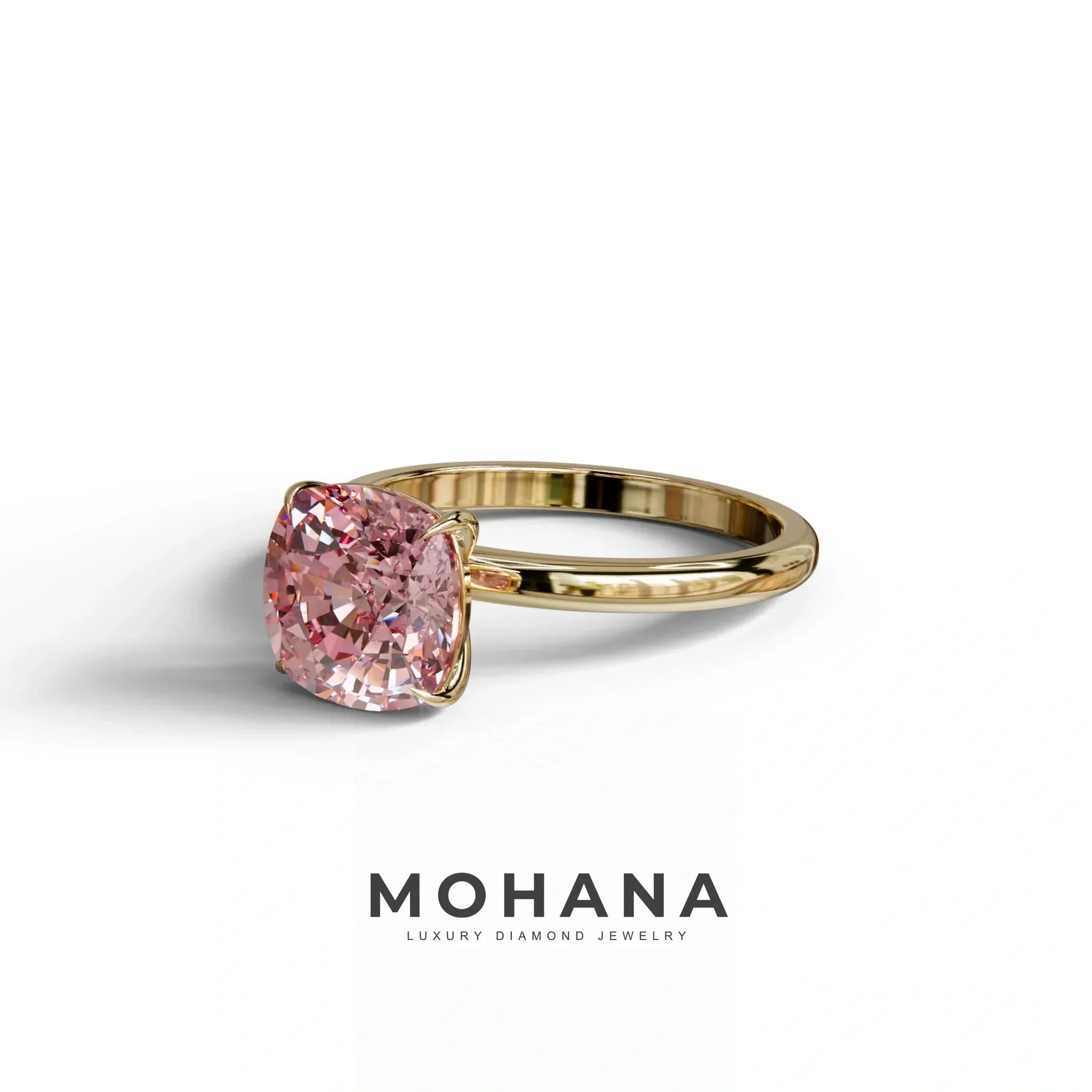 Pink Cushion Cut Solitaire Lab Grown Diamond Engagement Ring - Mesmera