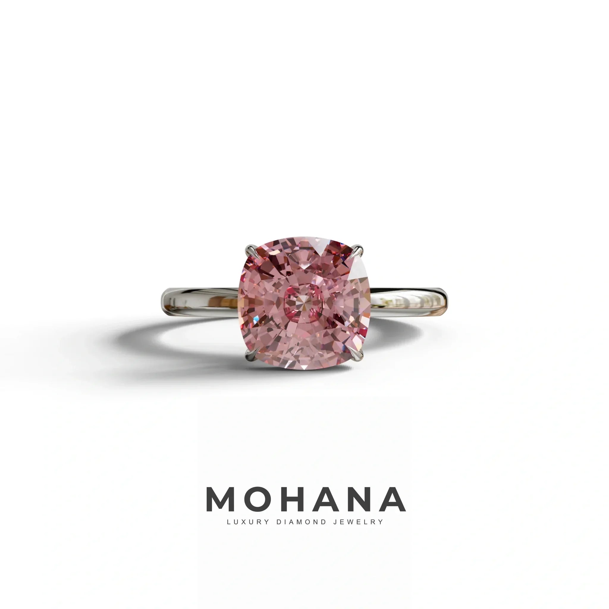 Pink Cushion Cut Solitaire Lab Grown Diamond Engagement Ring - Mesmera - 2 Carat / 10K Solid Gold / White Gold