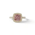 Pink Cushion Cut Halo & Pave Lab Grown Diamond Engagement Ring - Rosa - 2 Carat / 10K Solid Gold / Yellow Gold