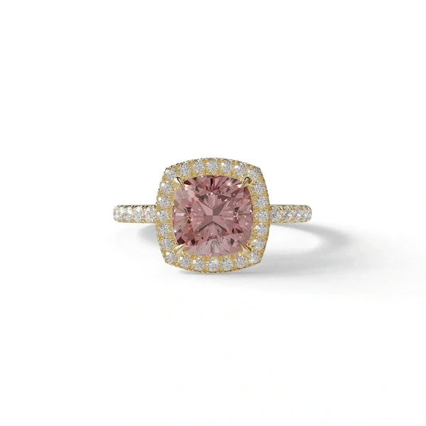 2 to 5 Carat Pink Lab Grown Diamond Engagement Ring – Cushion Cut Halo | Rosa