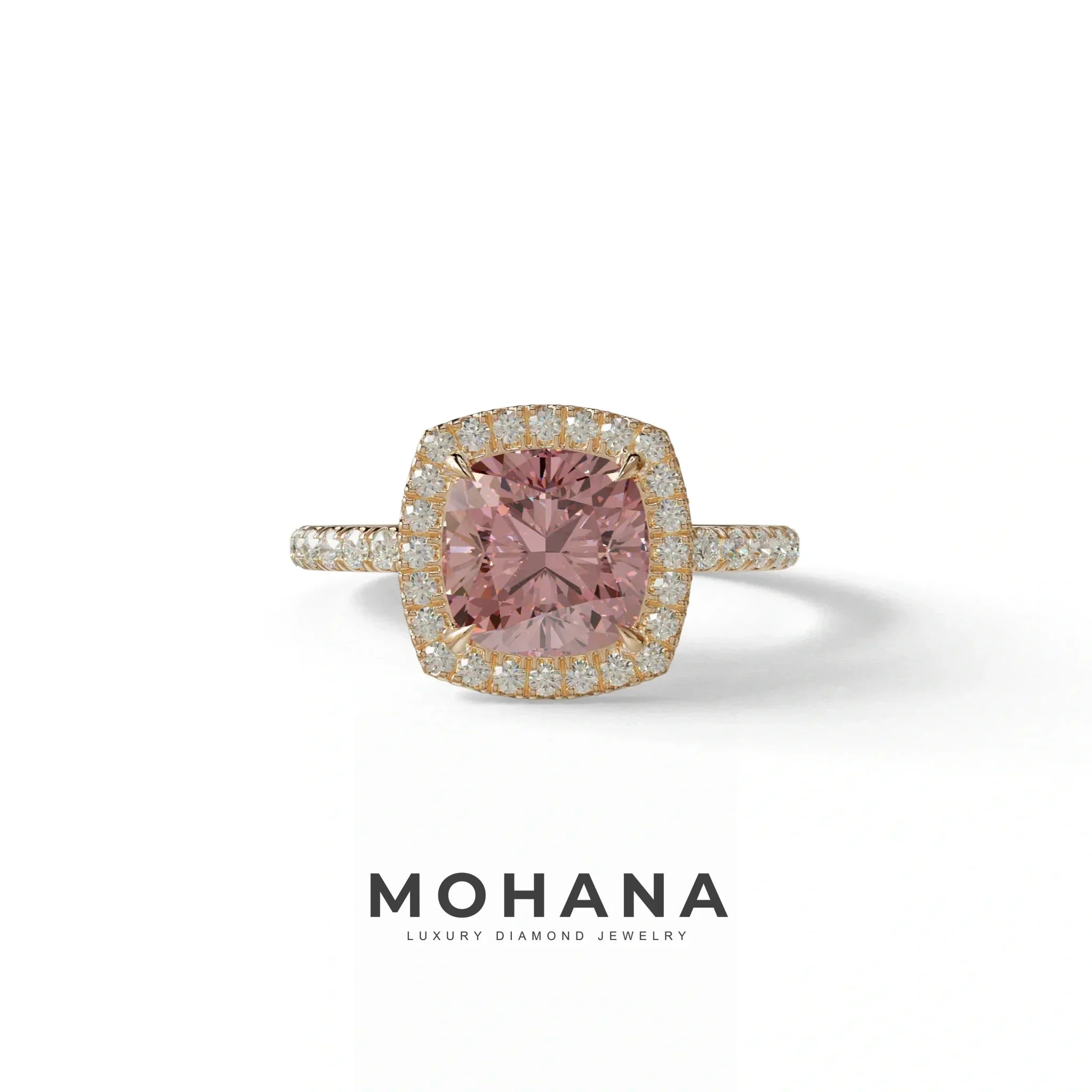 Pink Cushion Cut Halo & Pave Lab Grown Diamond Engagement Ring - Rosa - 2 Carat / 10K Solid Gold / Rose Gold
