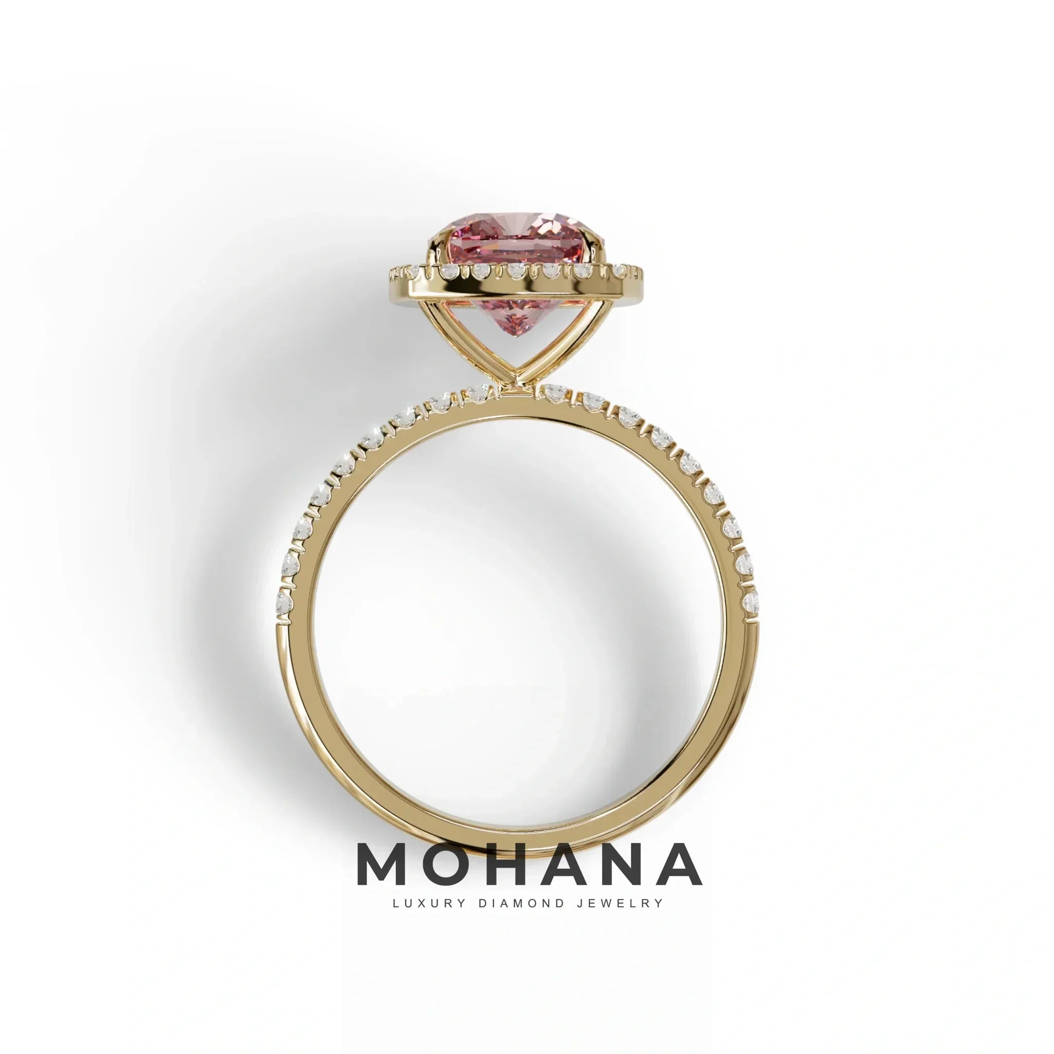 Pink Cushion Cut Halo & Pave Lab Grown Diamond Engagement Ring - Rosa