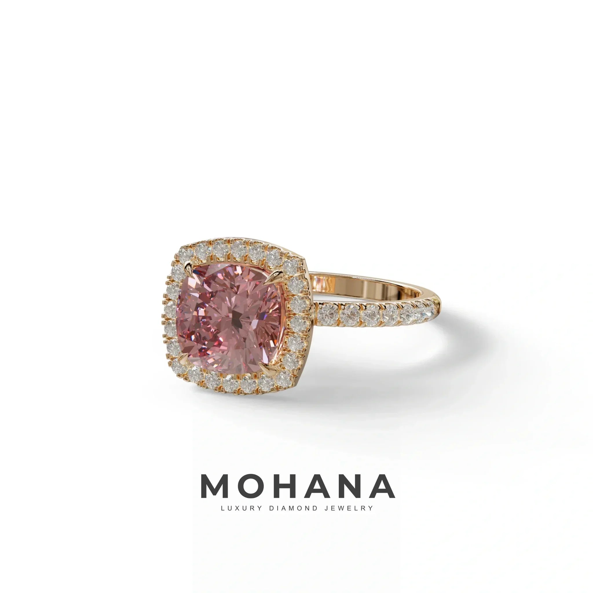 Pink Cushion Cut Halo & Pave Lab Grown Diamond Engagement Ring - Rosa