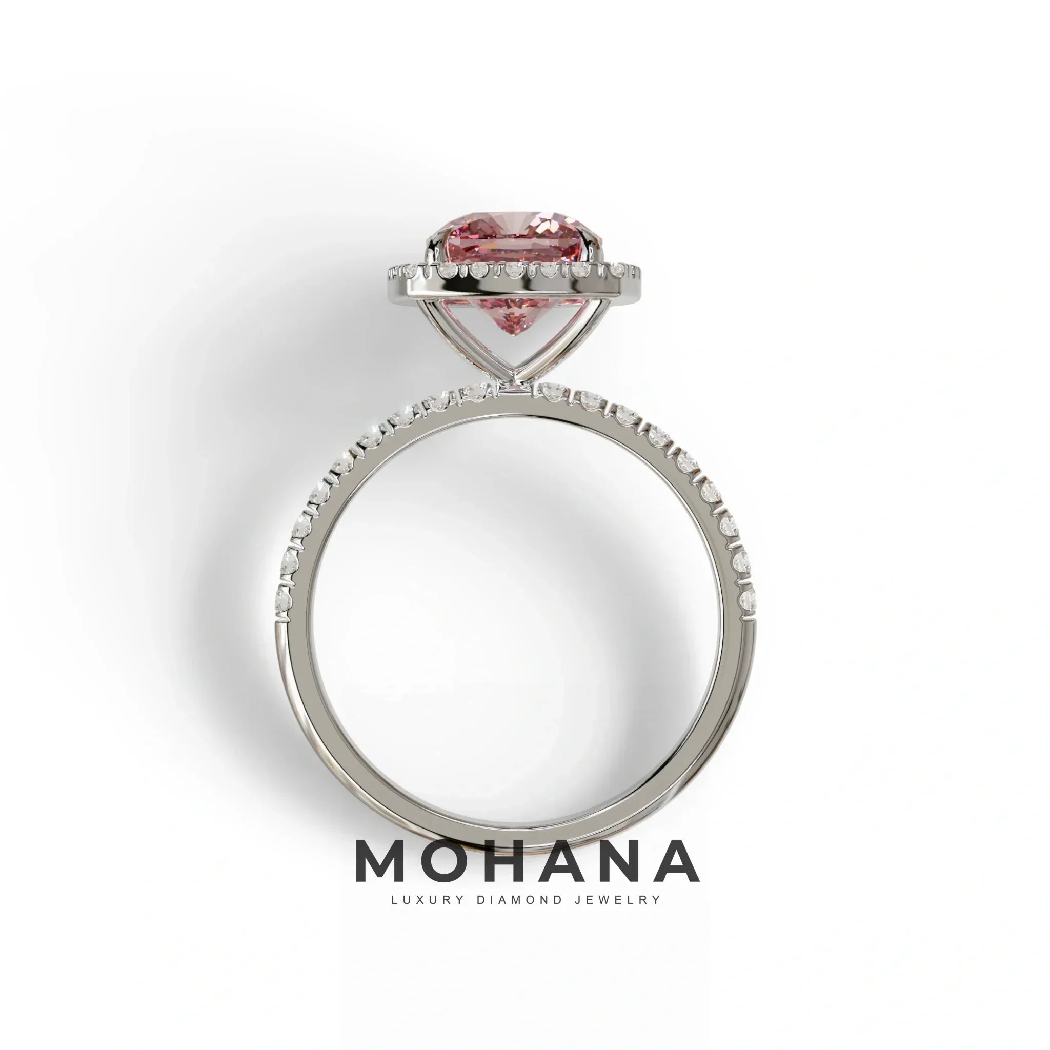 Pink Cushion Cut Halo & Pave Lab Grown Diamond Engagement Ring - Rosa