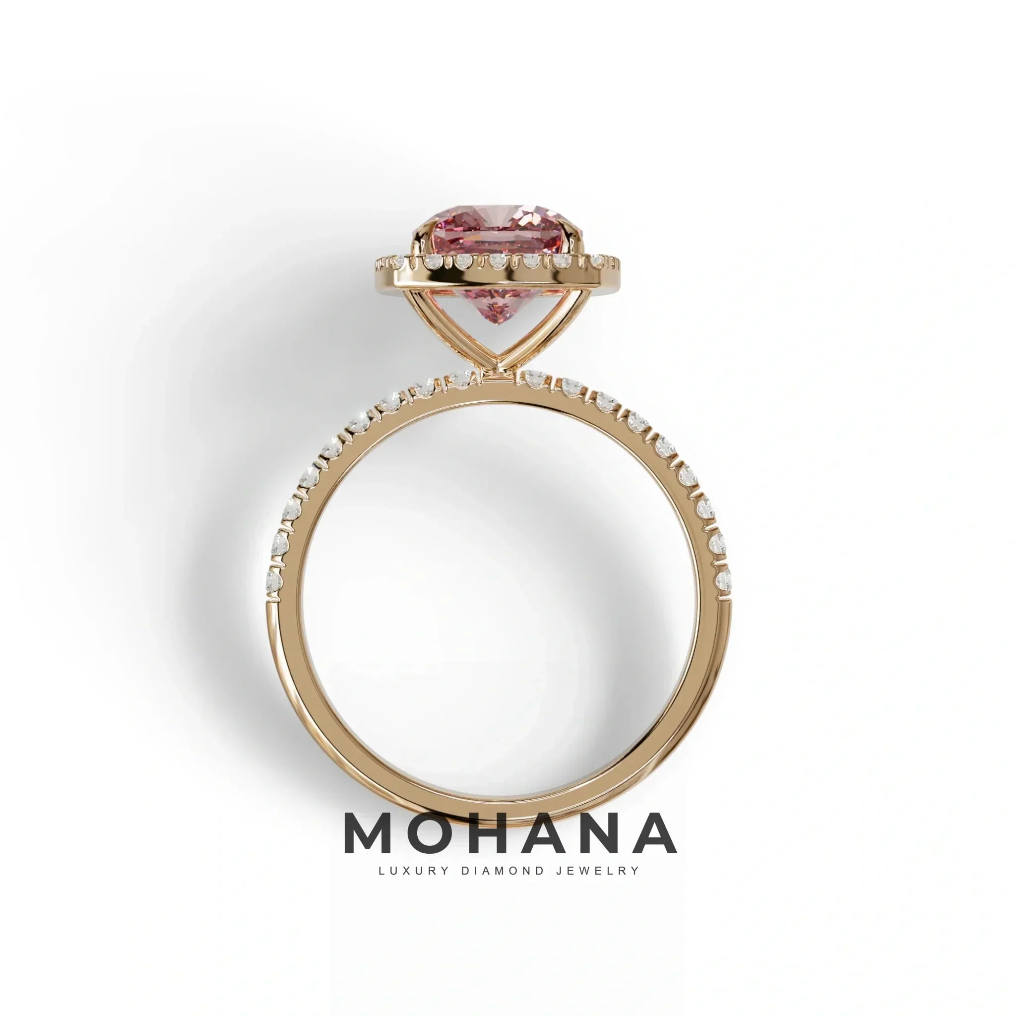 Pink Cushion Cut Halo & Pave Lab Grown Diamond Engagement Ring - Rosa