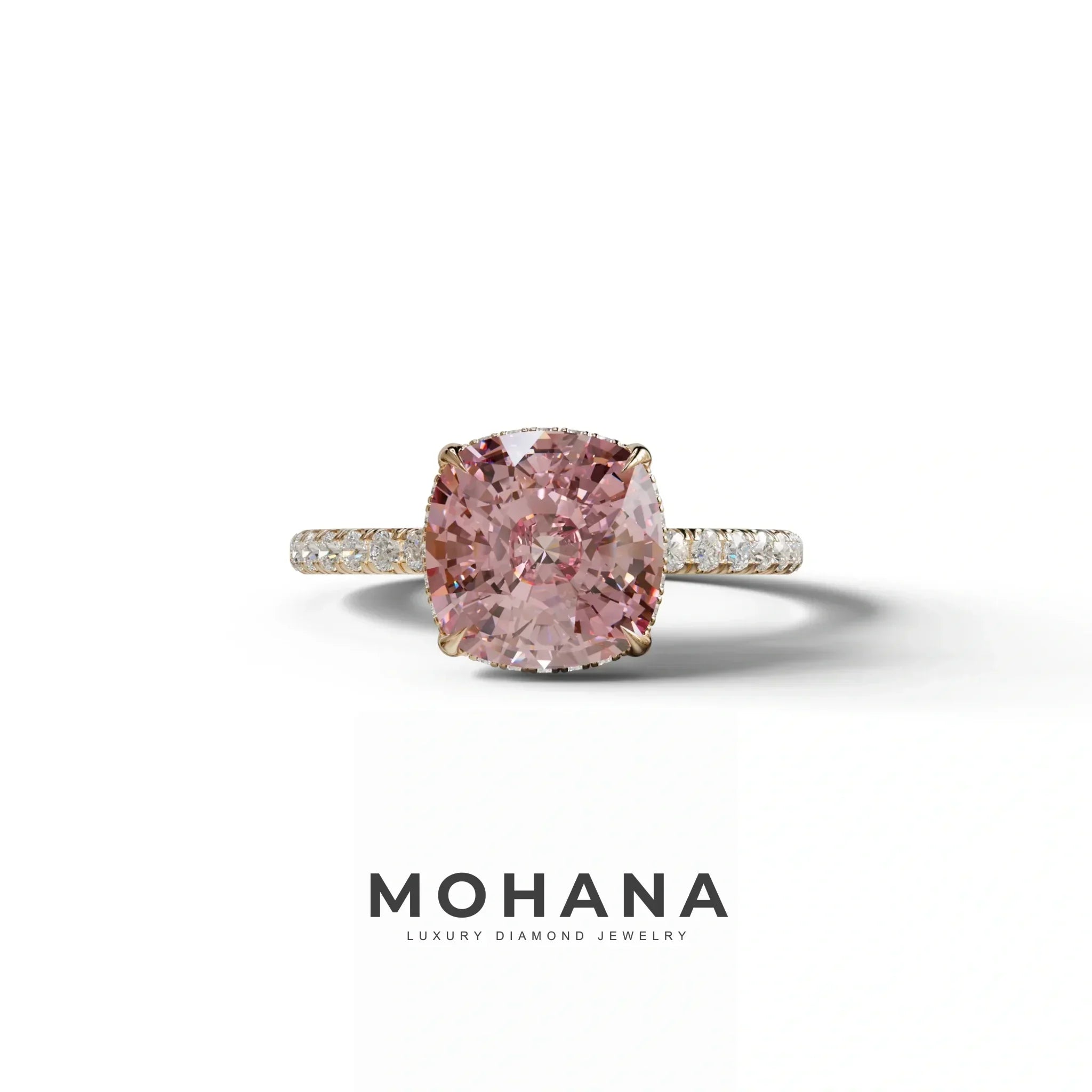 2.5 Carat Pink Cushion Cut Hidden Halo & Pave Lab Grown Diamond Ring - 10K Solid Gold / Rose Gold