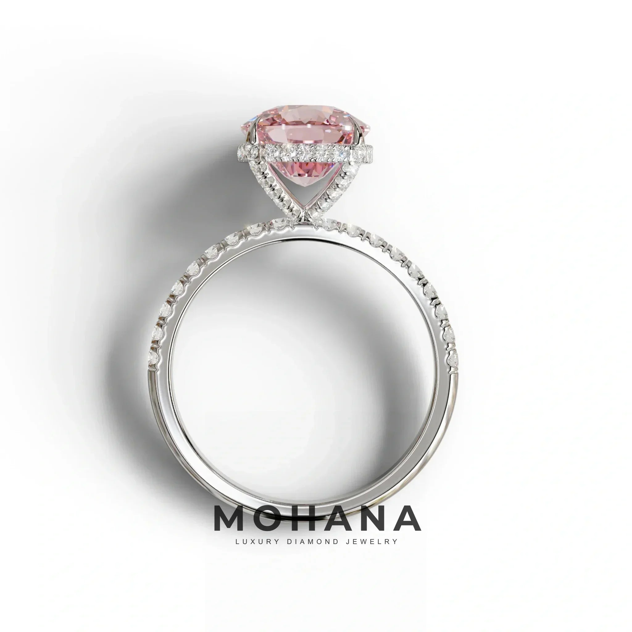 2.5 Carat Pink Cushion Cut Hidden Halo & Pave Lab Grown Diamond Ring
