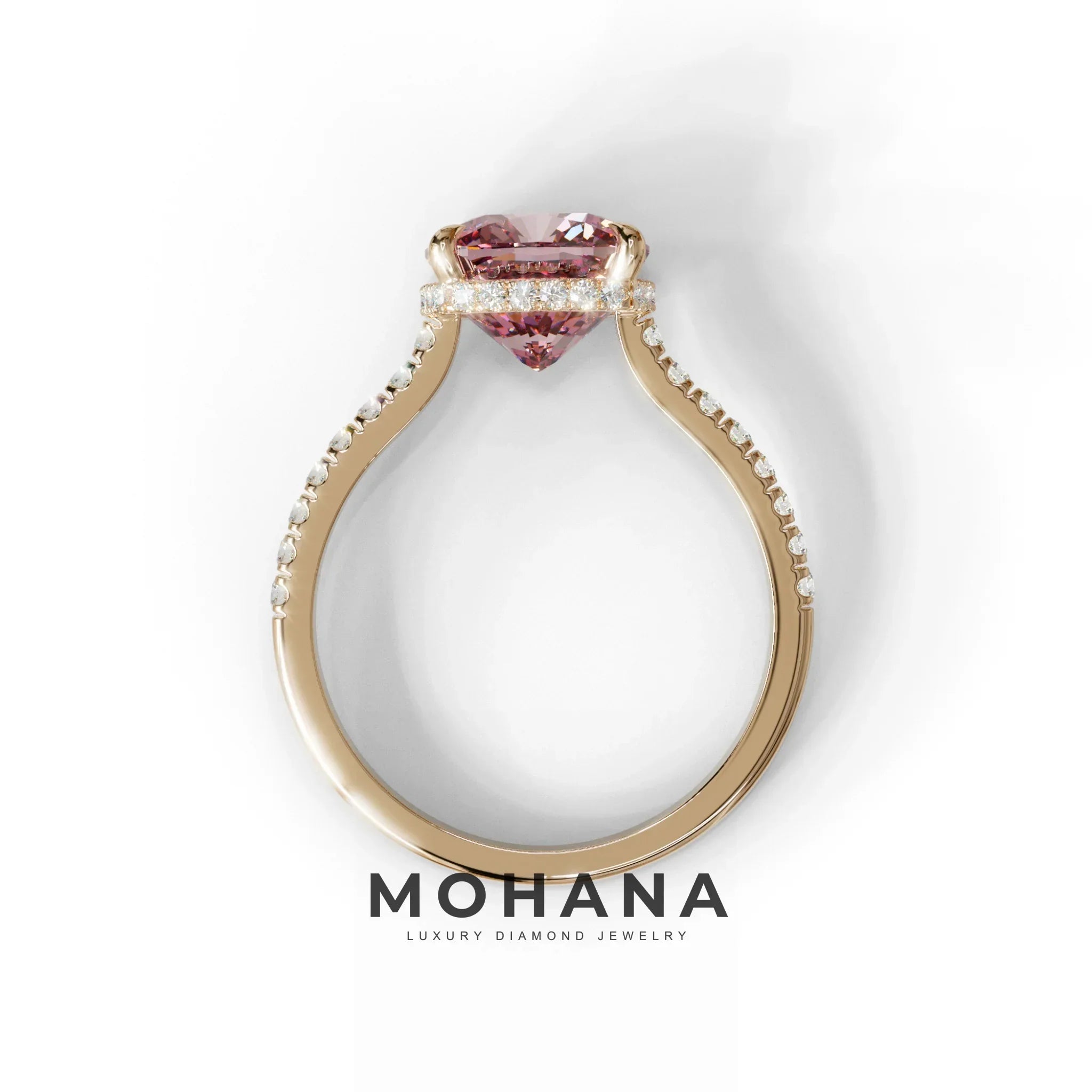 2.5 Carat Pink Cushion Cut Hidden Halo & Pave Lab Diamond Ring - Éblouissant