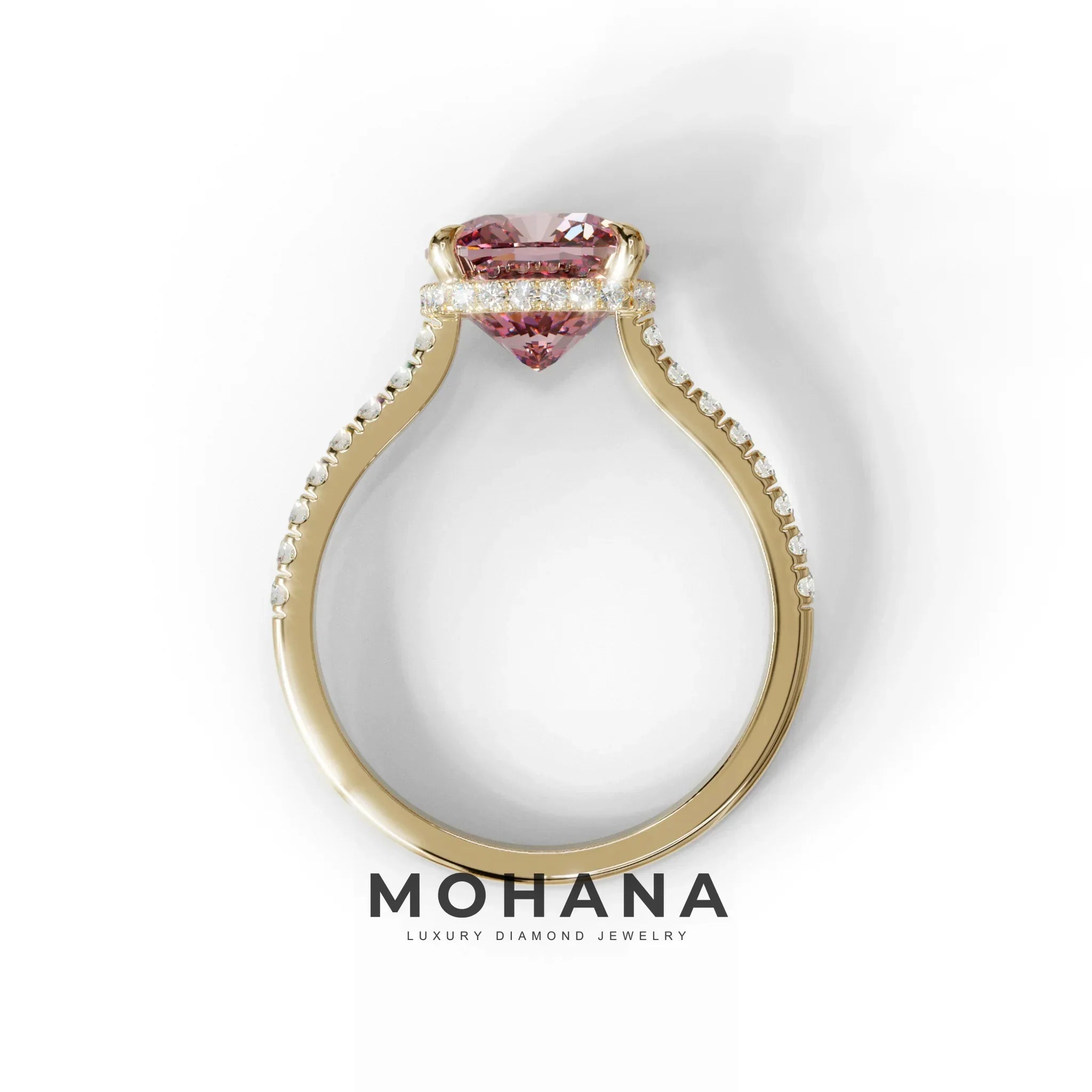 2.5 Carat Pink Cushion Cut Hidden Halo & Pave Lab Diamond Ring - Éblouissant
