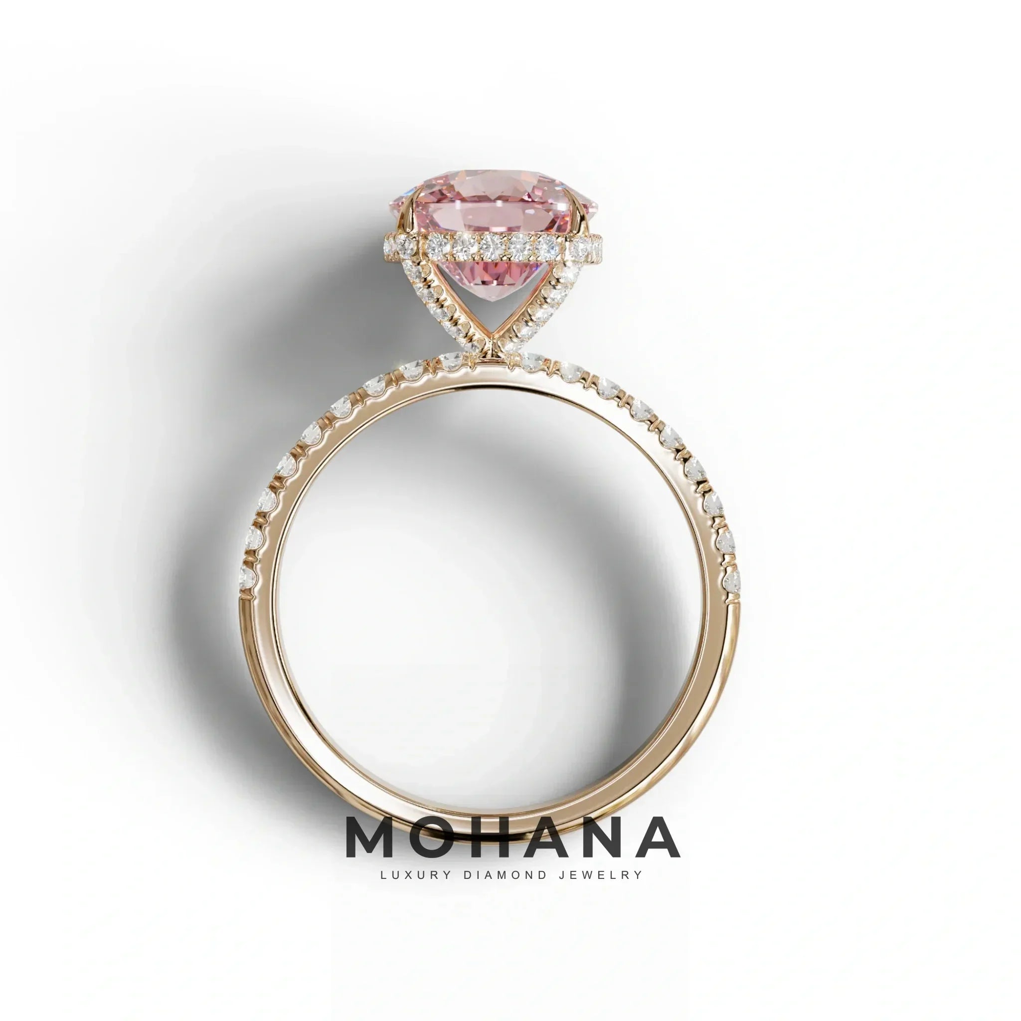 2.5 Carat Pink Cushion Cut Hidden Halo & Pave Lab Grown Diamond Ring