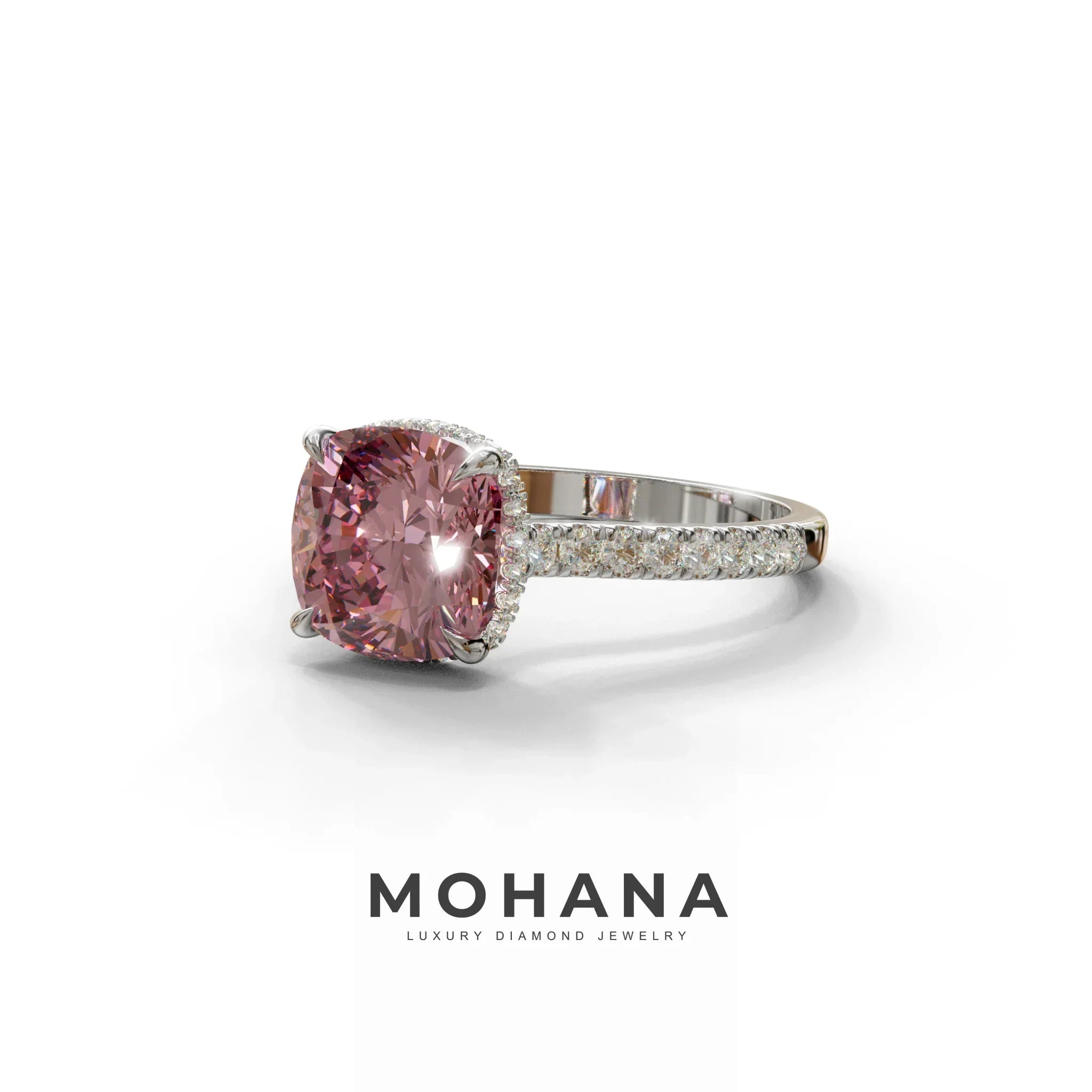 2.5 Carat Pink Cushion Cut Hidden Halo & Pave Lab Diamond Ring - Éblouissant