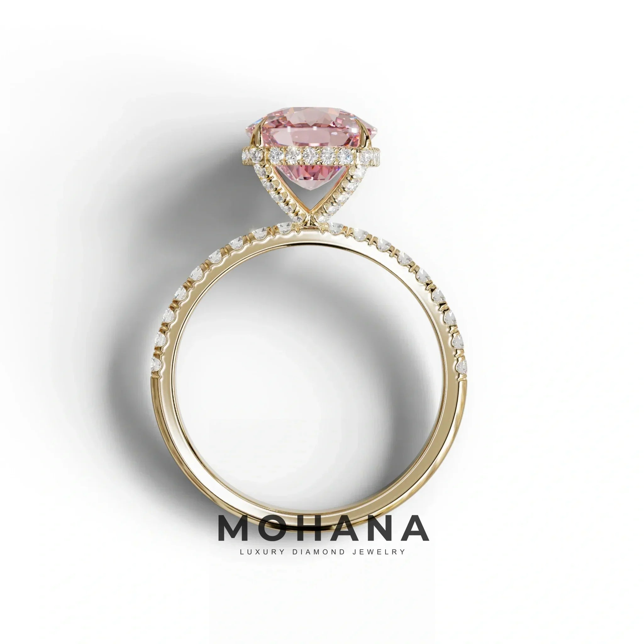 2.5 Carat Pink Cushion Cut Hidden Halo & Pave Lab Grown Diamond Ring