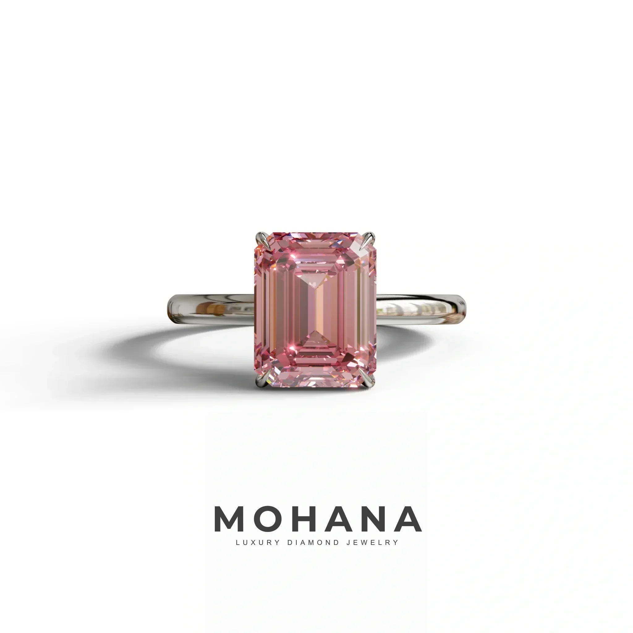 Pink Emerald Cut Solitaire Lab Grown Diamond Engagement Ring - Vanessa - 2 Carat / 10K Solid Gold / White Gold