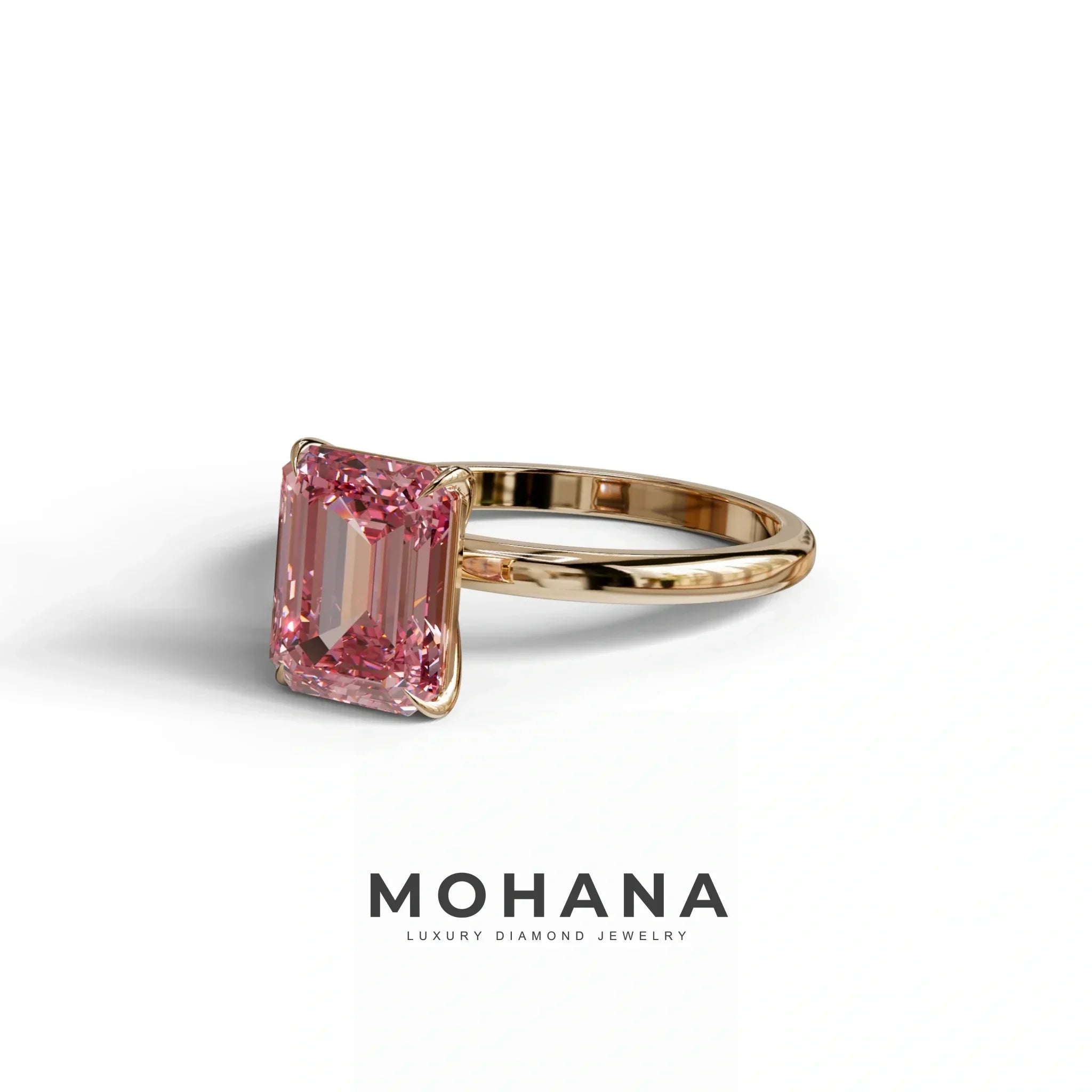 Pink Emerald Cut Solitaire Lab Grown Diamond Engagement Ring - Vanessa