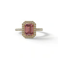 Pink Emerald Cut Halo & Pave Lab Grown Diamond Engagement Ring - Viola - 2 Carat / 10K Solid Gold / Yellow Gold