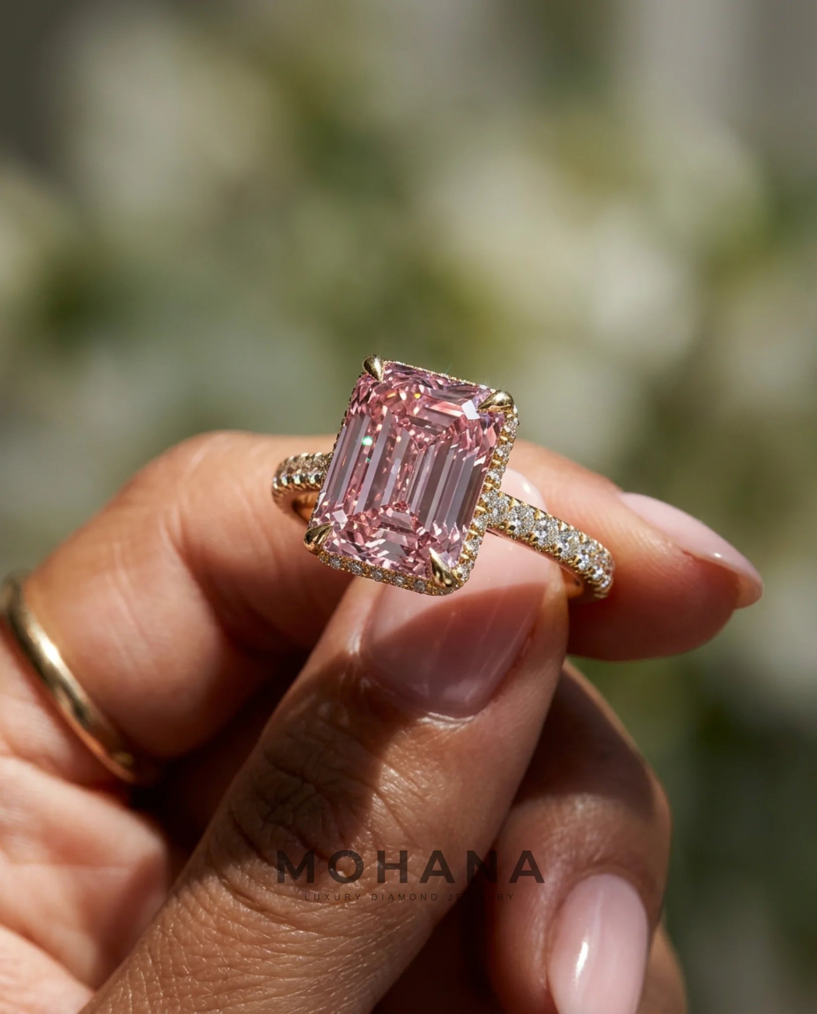 2.5 Carat Pink Lab Grown Diamond Engagement Ring – Emerald Cut Hidden Halo | Siena - Engagement Ring
