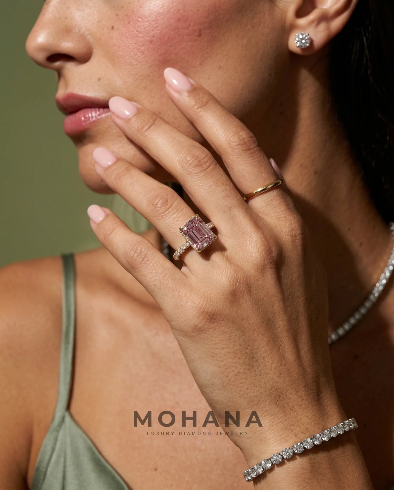 2.5 Carat Pink Lab Grown Diamond Engagement Ring – Emerald Cut Hidden Halo | Siena - Engagement Ring