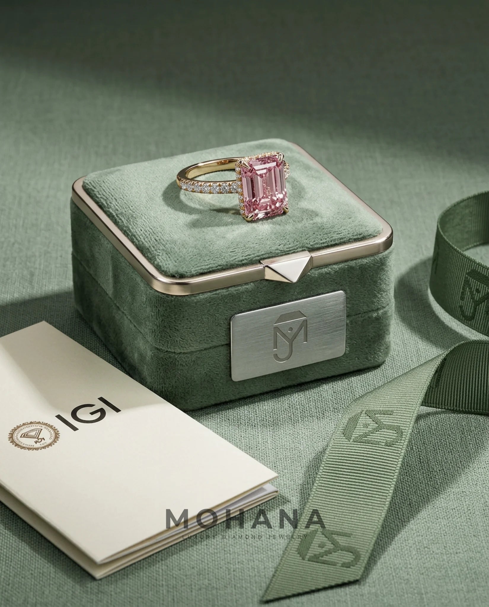 2.5 Carat Pink Lab Grown Diamond Engagement Ring – Emerald Cut Hidden Halo | Siena - Engagement Ring