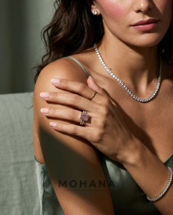 2.5 Carat Pink Lab Grown Diamond Engagement Ring – Emerald Cut Hidden Halo | Siena alternate view