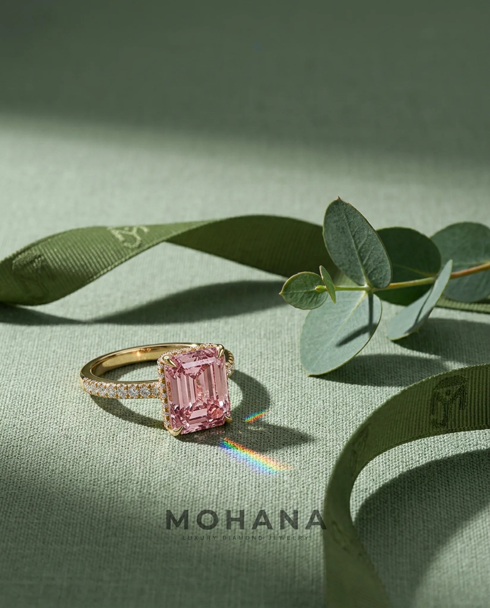 2.5 Carat Pink Lab Grown Diamond Engagement Ring – Emerald Cut Hidden Halo | Siena - Engagement Ring