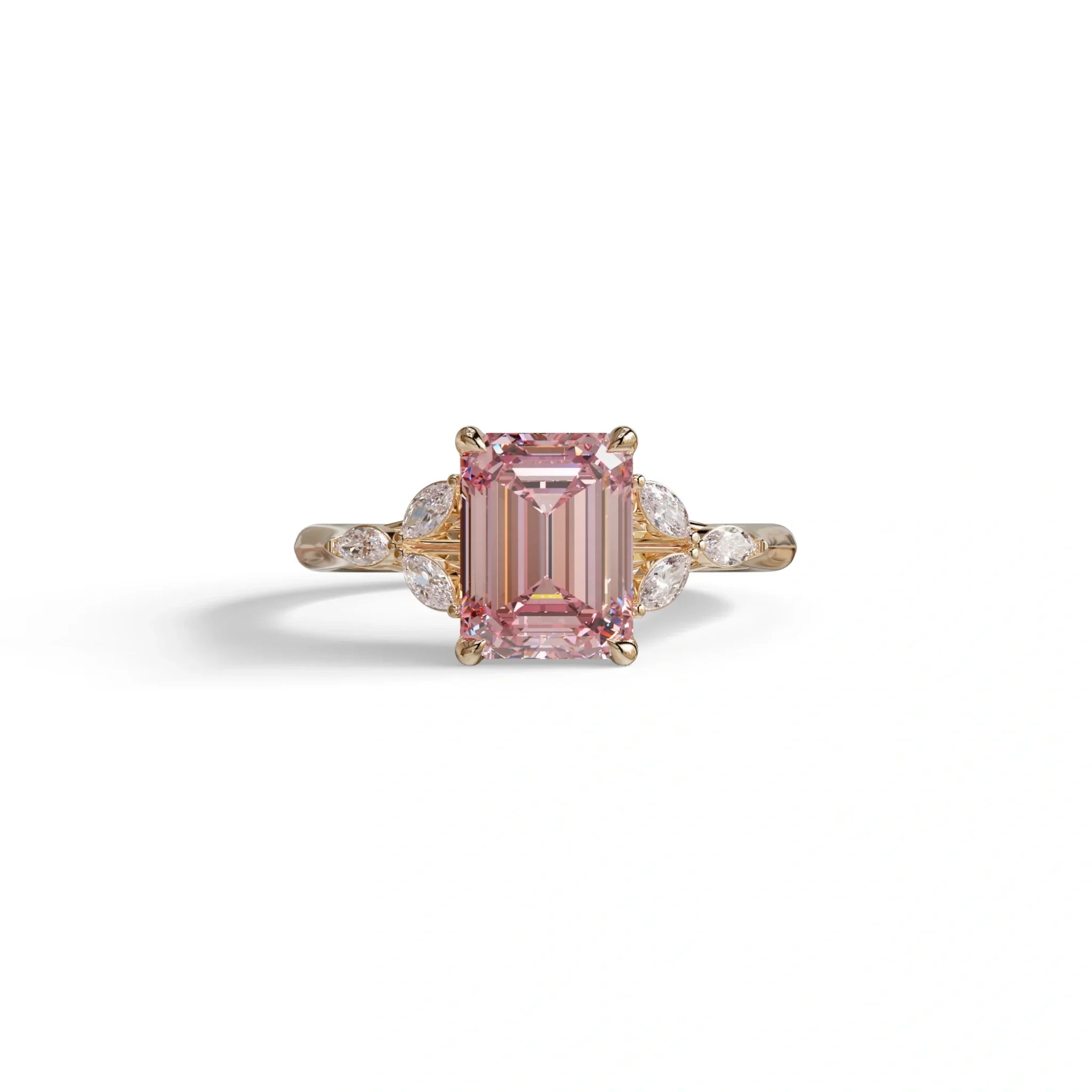 2.5 Carat Pink Lab Grown Diamond Engagement Ring · Emerald Cut Nature-Inspired | Verona - view 1