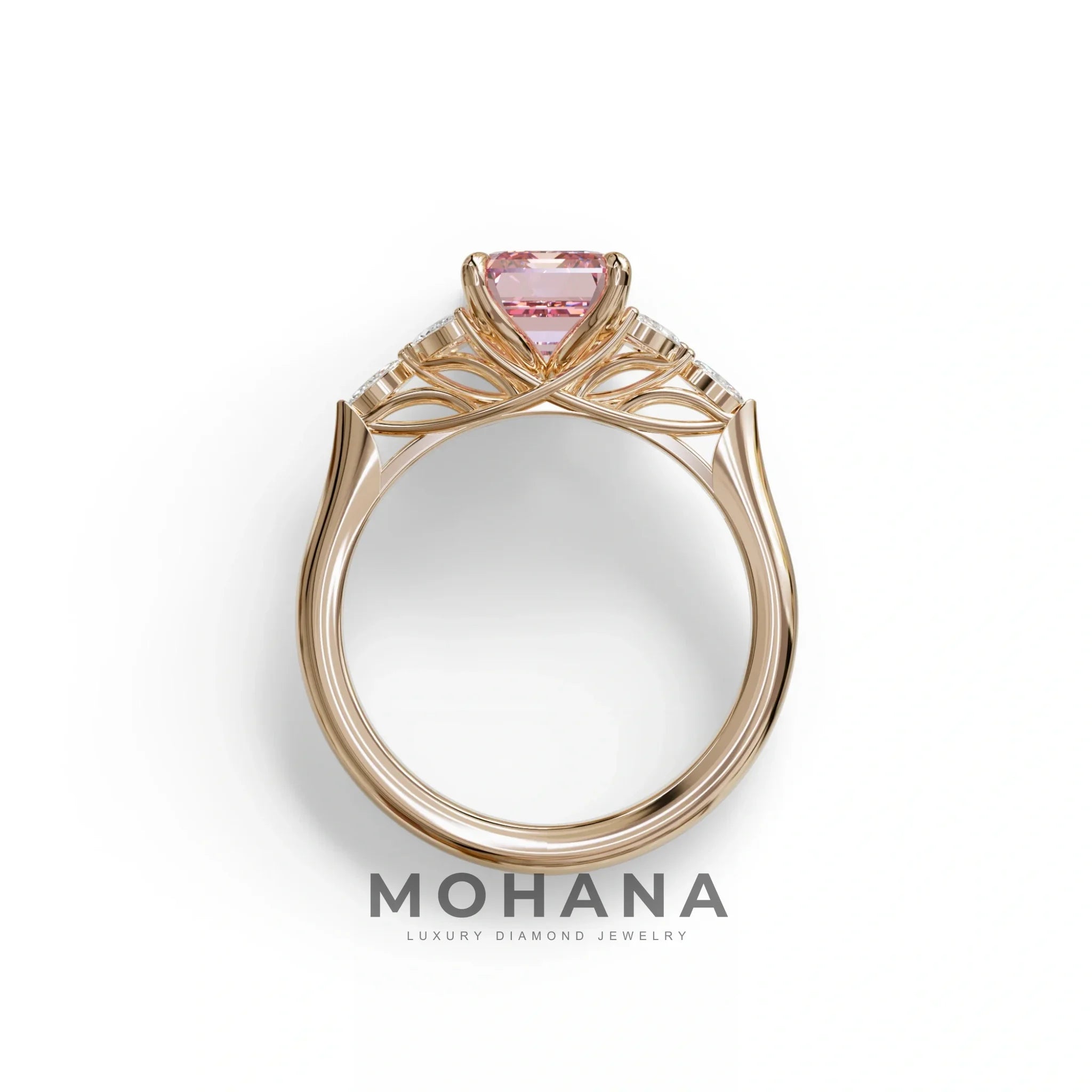 2.5 Carat Pink Lab Grown Diamond Engagement Ring · Emerald Cut Nature-Inspired | Verona - view 8