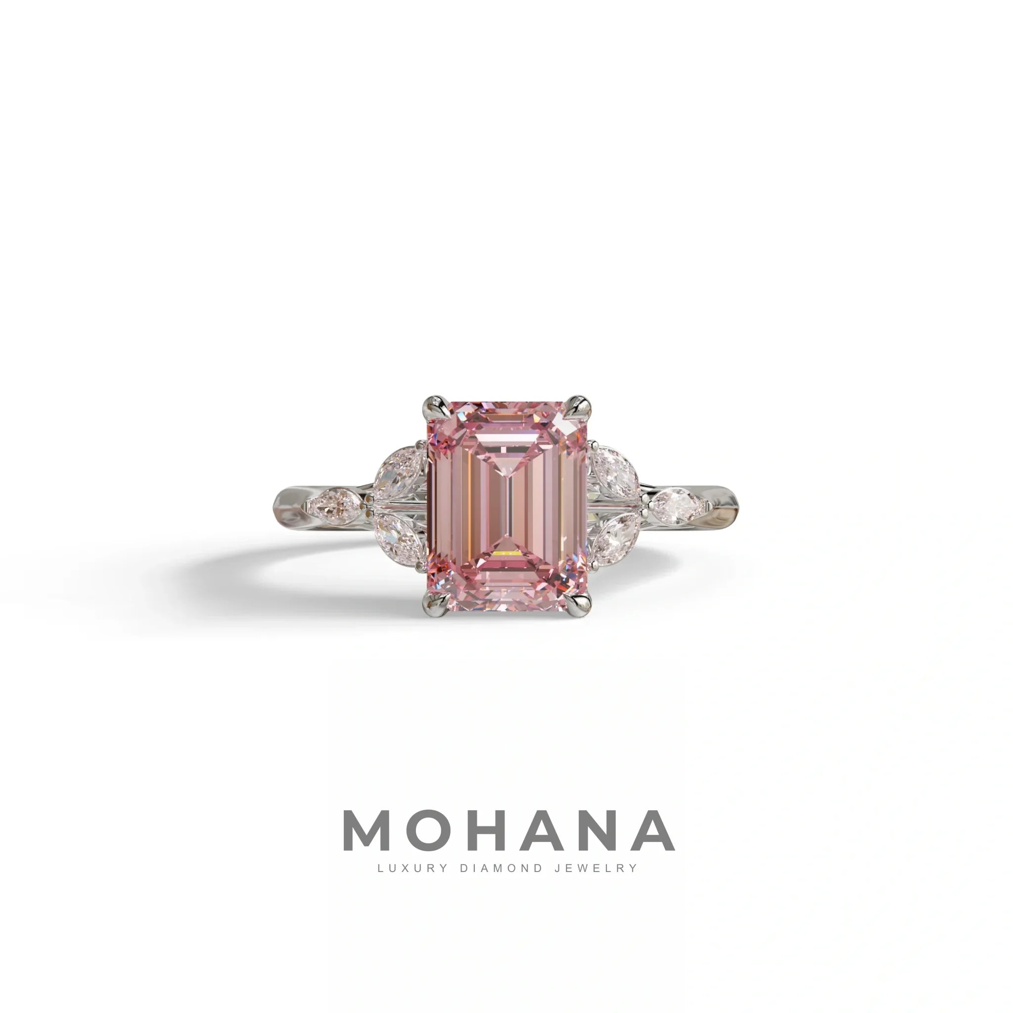 2.5 Carat Pink Lab Grown Diamond Engagement Ring · Emerald Cut Nature-Inspired | Verona - view 2