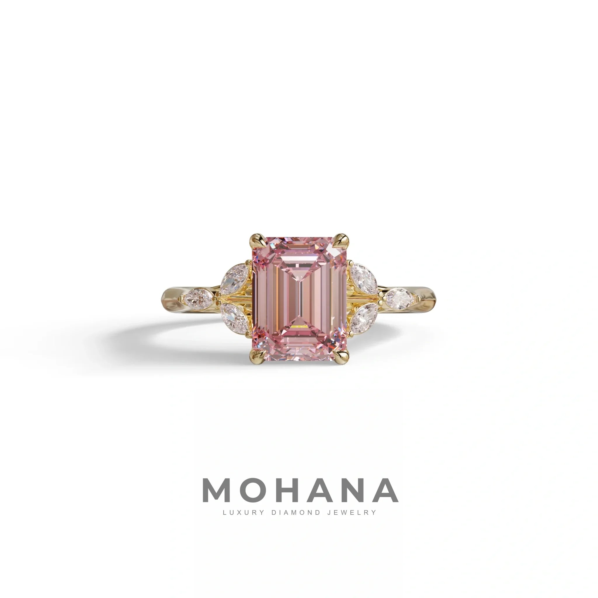 2.5 Carat Pink Lab Grown Diamond Engagement Ring · Emerald Cut Nature-Inspired | Verona - view 3