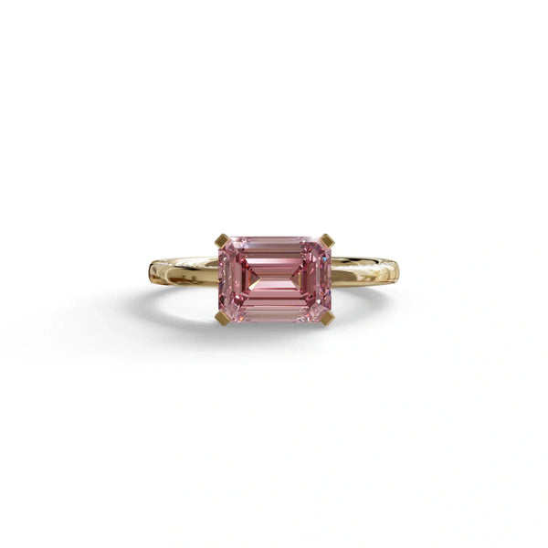 2.5 Carat Pink Lab Grown Diamond Engagement Ring – Emerald Cut Pavé | Qiqi