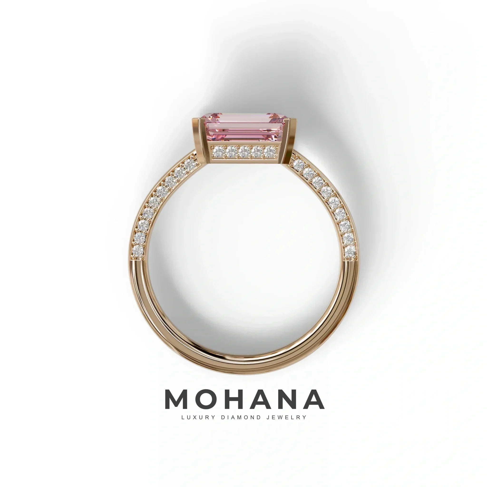 2.5 Ct Fancy Intense Pink Emerald Cut Lab Diamond In Pave-Chanel Setting Ring - Qiqi