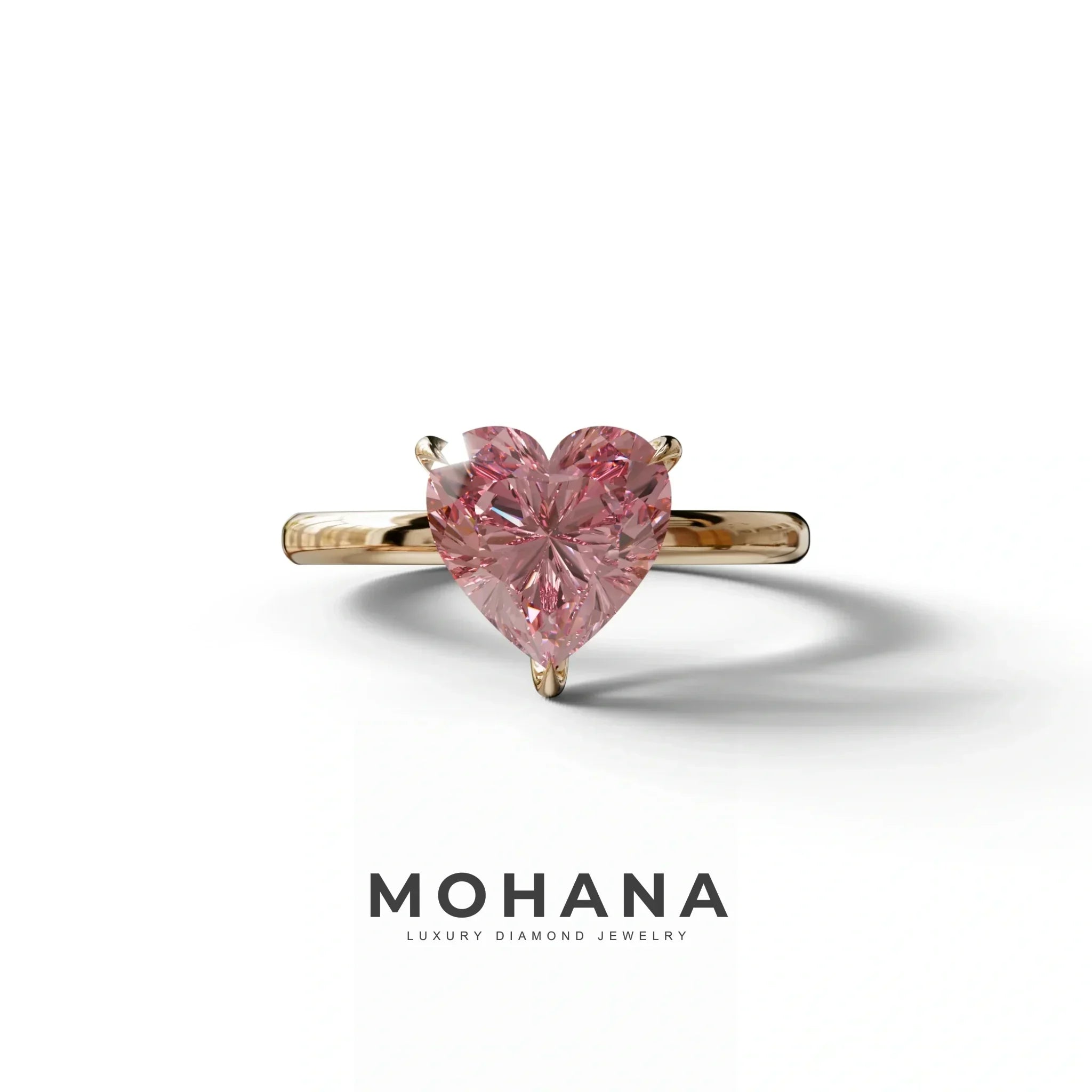 Fancy Pink Heart Cut Solitaire Lab Grown Diamond Engagement Ring - Mellow - 2 Carat / 10K Solid Gold / Rose Gold