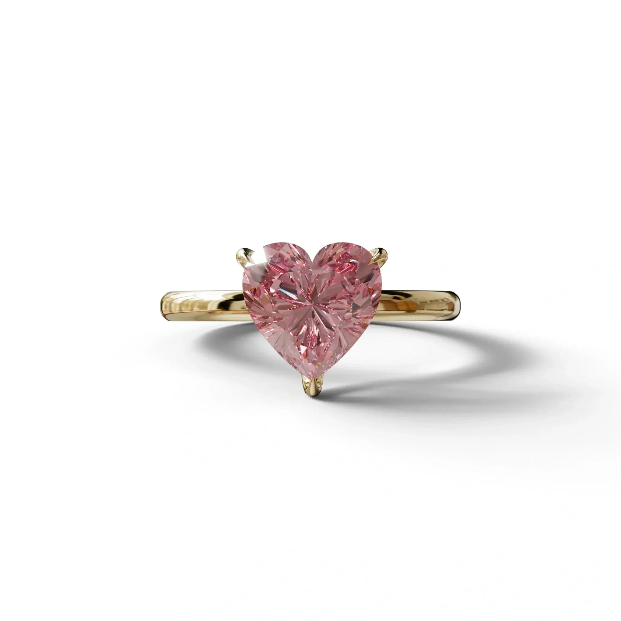 Fancy Pink Heart Cut Solitaire Lab Grown Diamond Engagement Ring - Mellow - 2 Carat / 10K Solid Gold / Yellow Gold