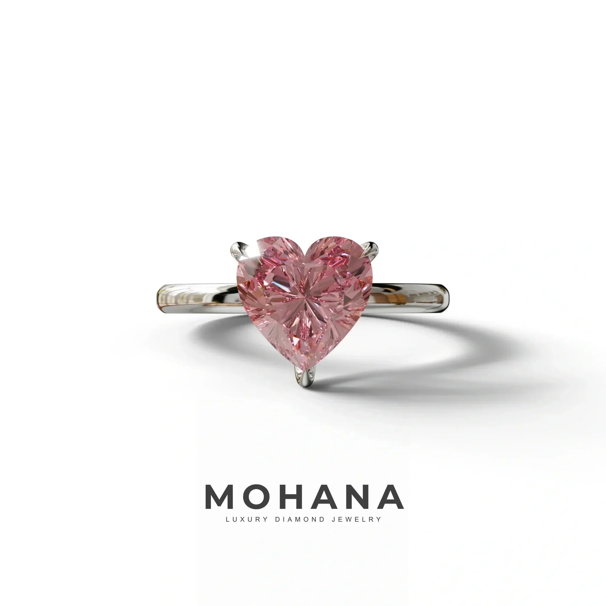 Fancy Pink Heart Cut Solitaire Lab Grown Diamond Engagement Ring - Mellow - 2 Carat / 10K Solid Gold / White Gold