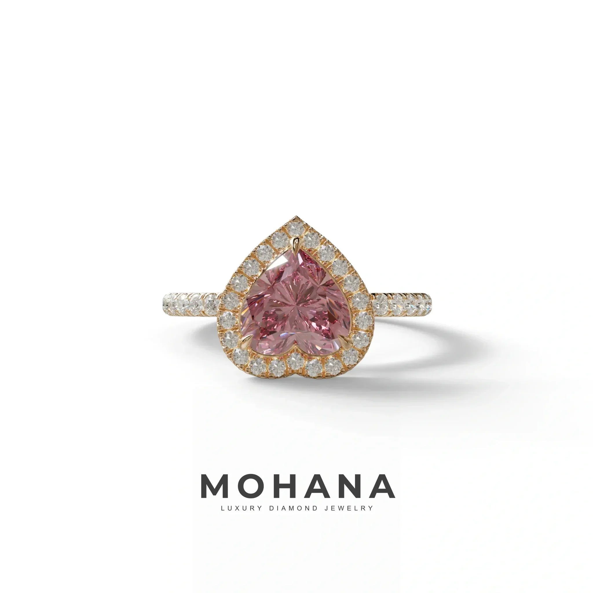 Pink Heart Cut Halo & Pavé Lab Grown Diamond Engagement Ring - Gelia - 2 Carat / 10K Solid Gold / Rose Gold