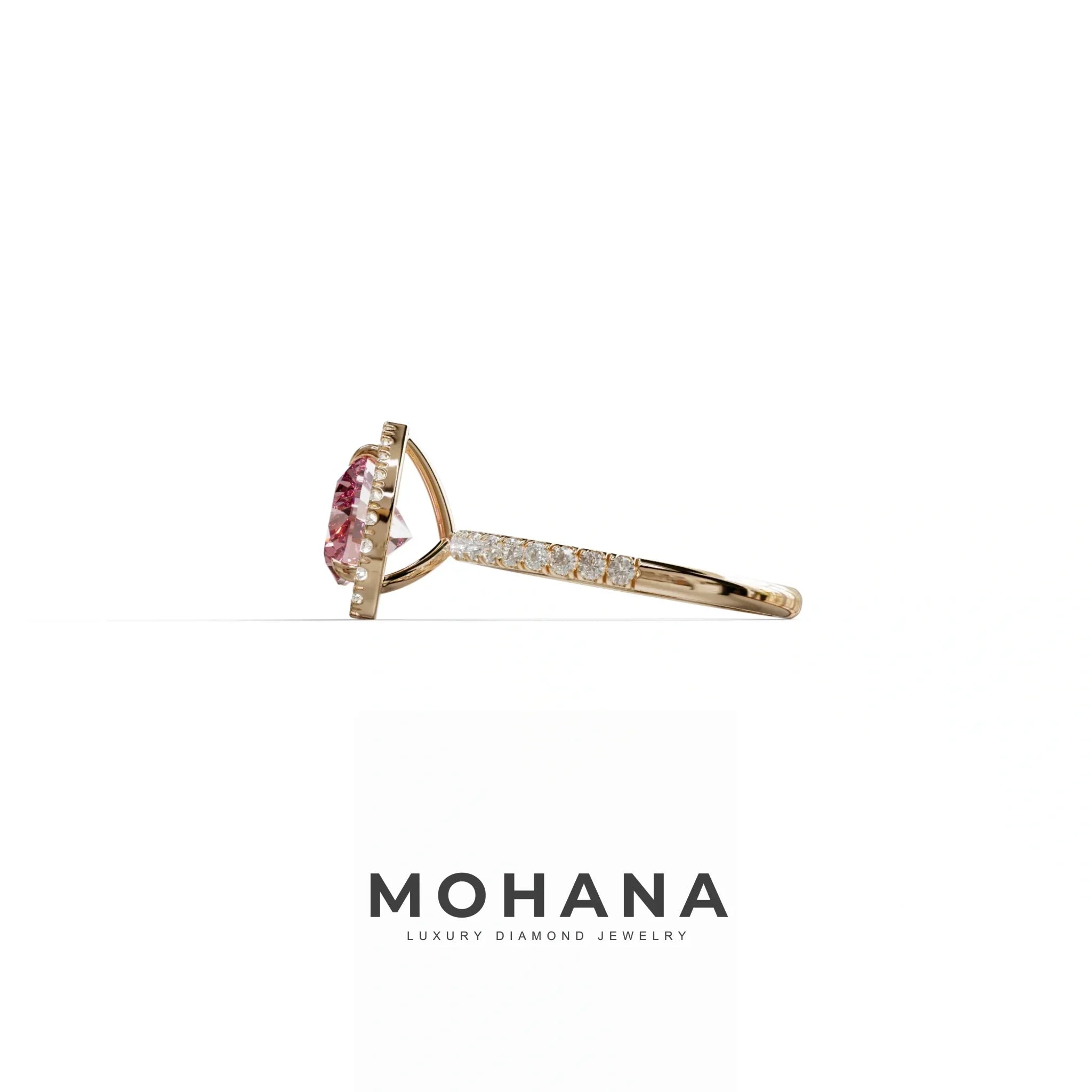 Pink Heart Cut Halo & Pavé Lab Grown Diamond Engagement Ring - Gelia