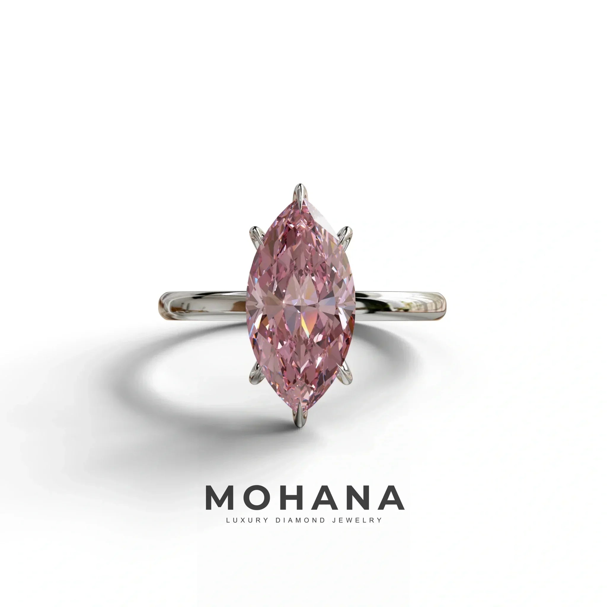 Fancy Pink Marquise Cut Solitaire Lab Grown Diamond Engagement Ring - Celestina - 2 Carat / 10K Solid Gold / White Gold