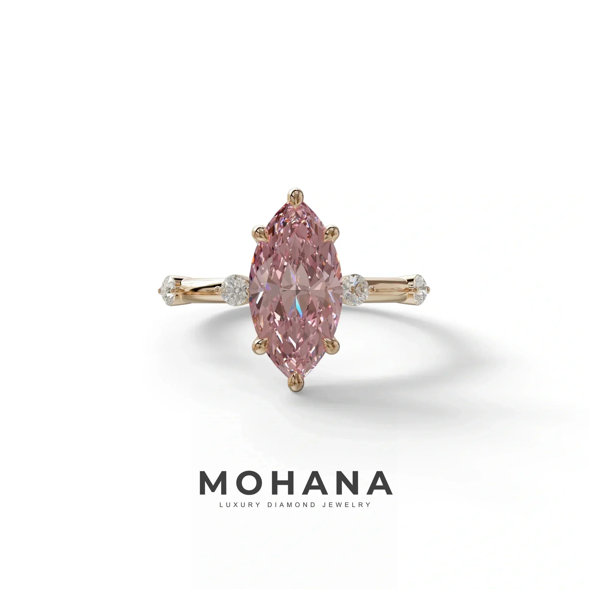 2.5 Ct Fancy Intense Pink Marquise Cut Lab Diamond In Space-Chanel Setting Ring - Nimi - 10K Solid Gold / Rose Gold