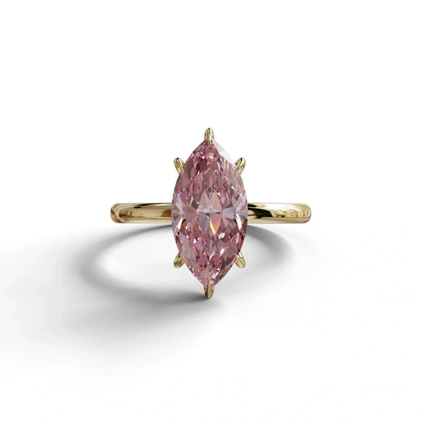 2 to 5 Carat Pink Lab Grown Diamond Engagement Ring – Marquise Cut Solitaire | Celestina