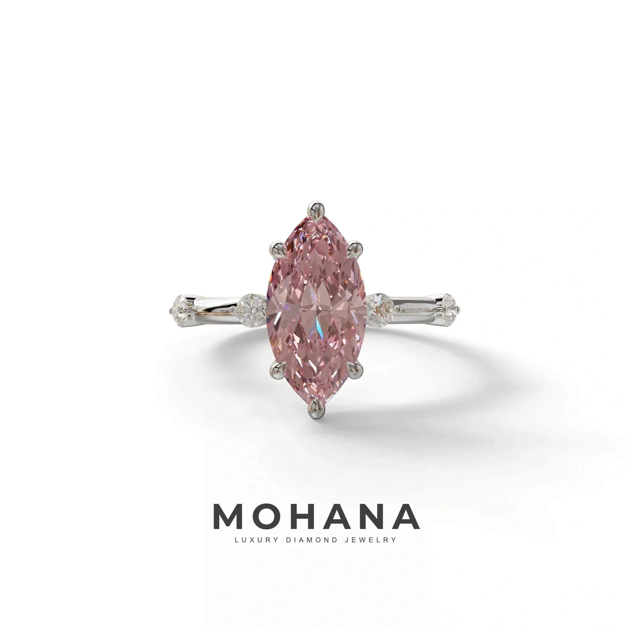 2.5 Ct Fancy Intense Pink Marquise Cut Lab Diamond In Space-Chanel Setting Ring - Nimi - 10K Solid Gold / White Gold