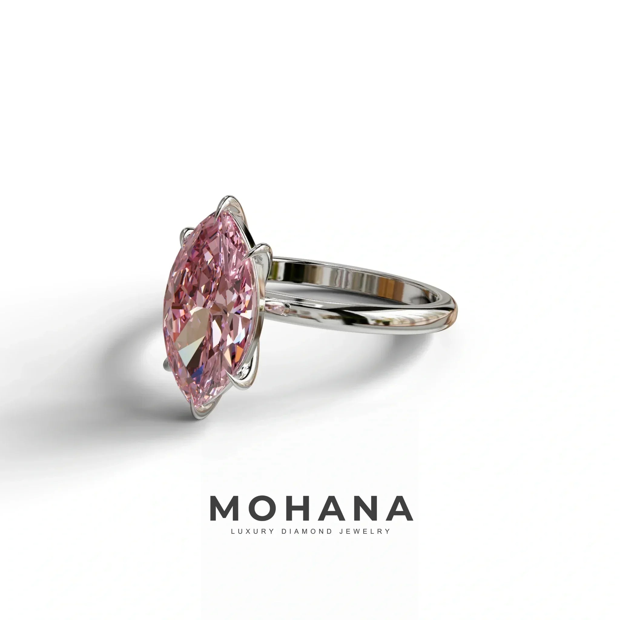 Fancy Pink Marquise Cut Solitaire Lab Grown Diamond Engagement Ring - Celestina