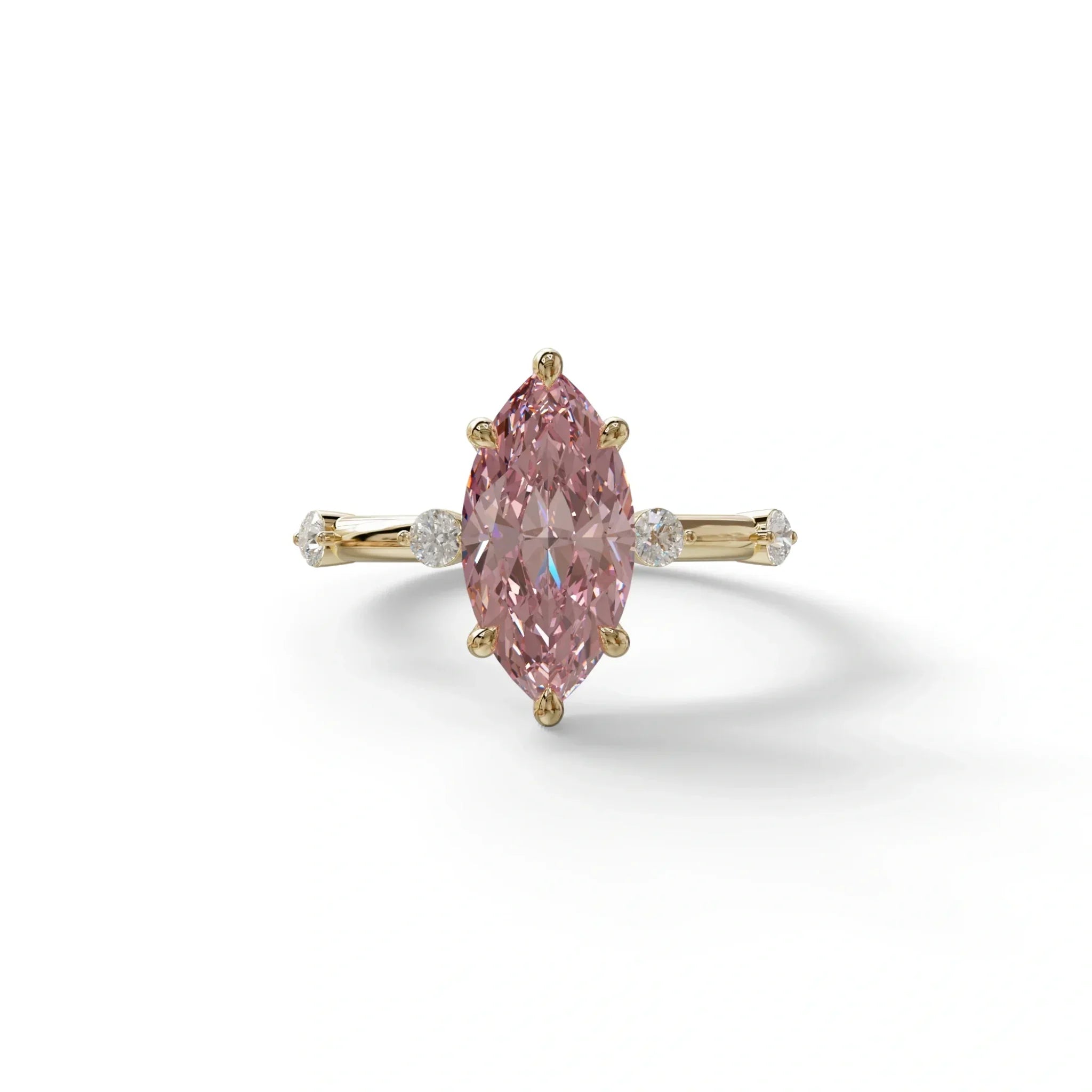 2.5 Ct Fancy Intense Pink Marquise Cut Lab Diamond In Space-Chanel Setting Ring - Nimi - 10K Solid Gold / Yellow Gold