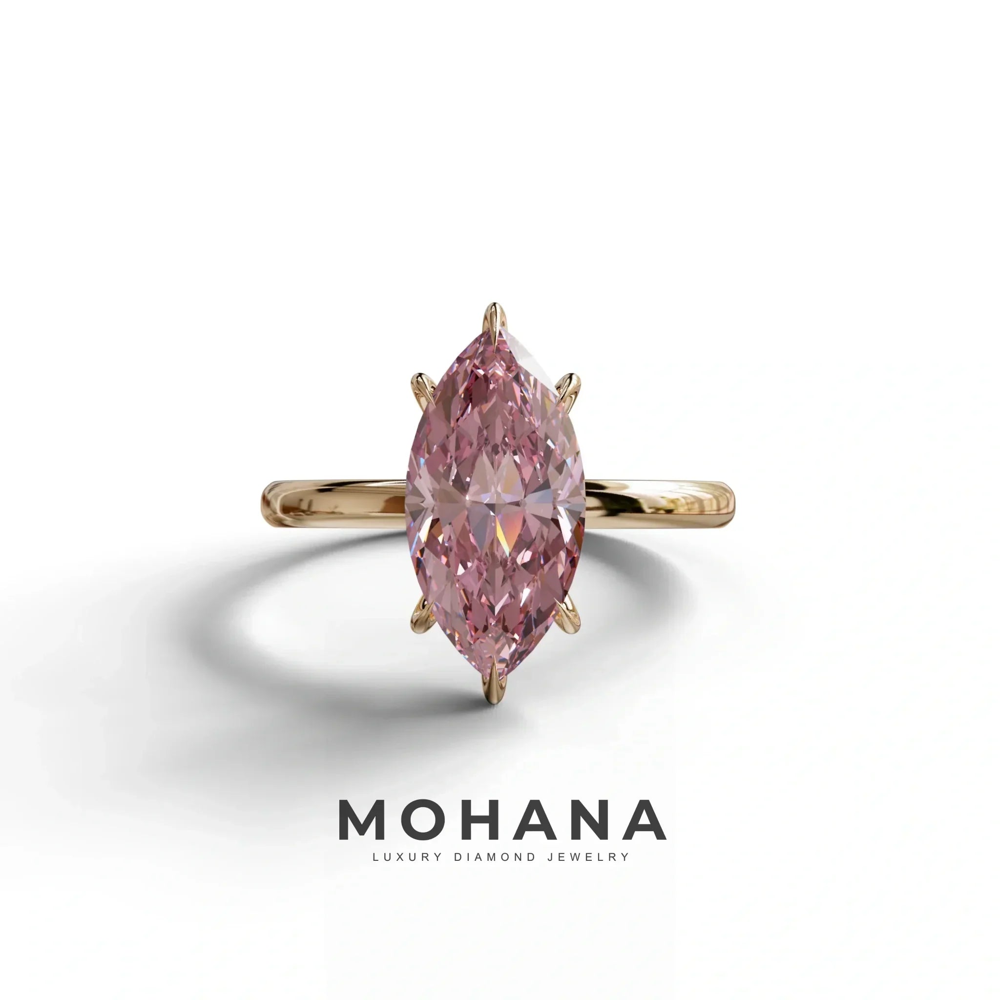 Fancy Pink Marquise Cut Solitaire Lab Grown Diamond Engagement Ring - Celestina - 2 Carat / 10K Solid Gold / Rose Gold