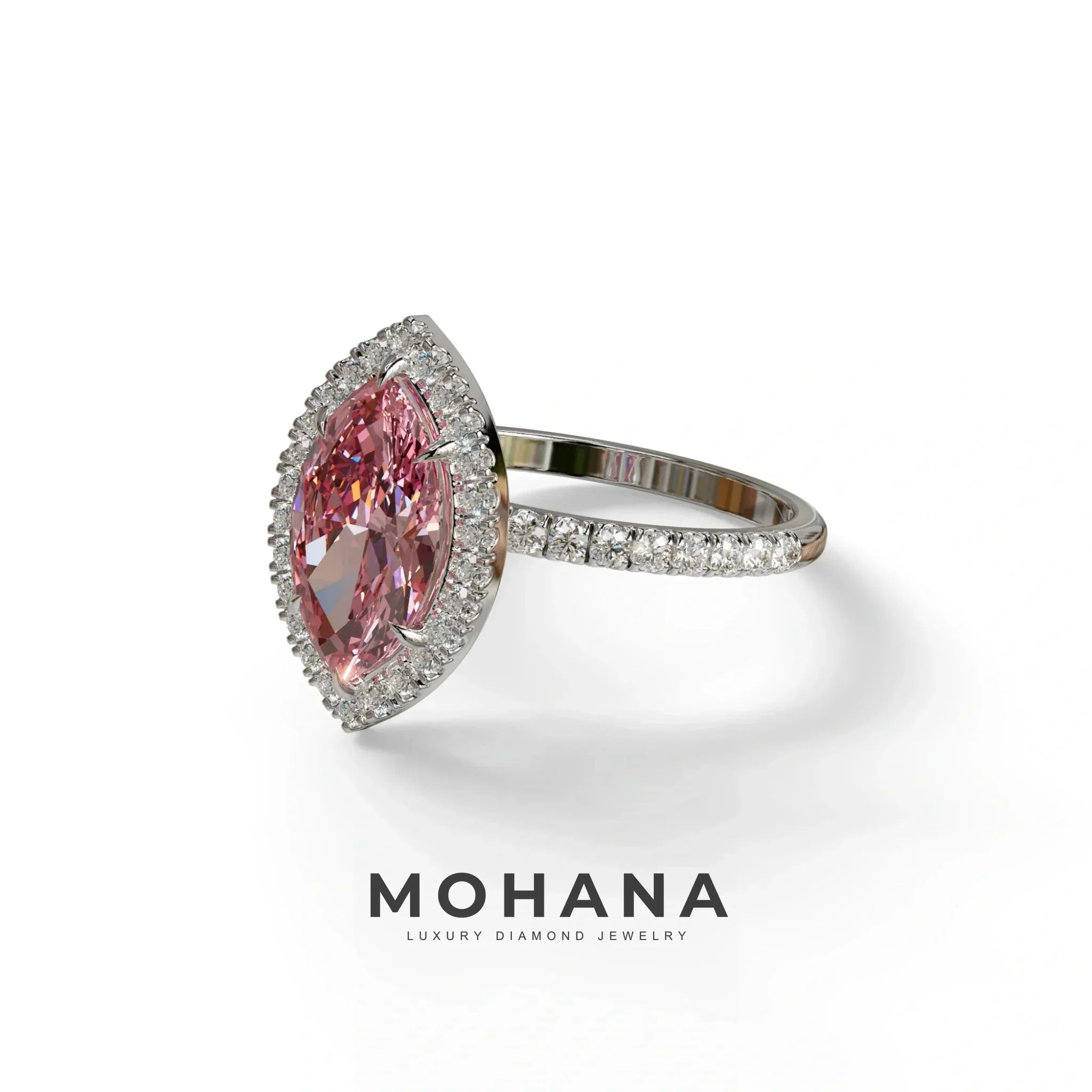 Pink Marquise Cut Halo & Pave Lab Grown Diamond Engagement Ring - Simplicity
