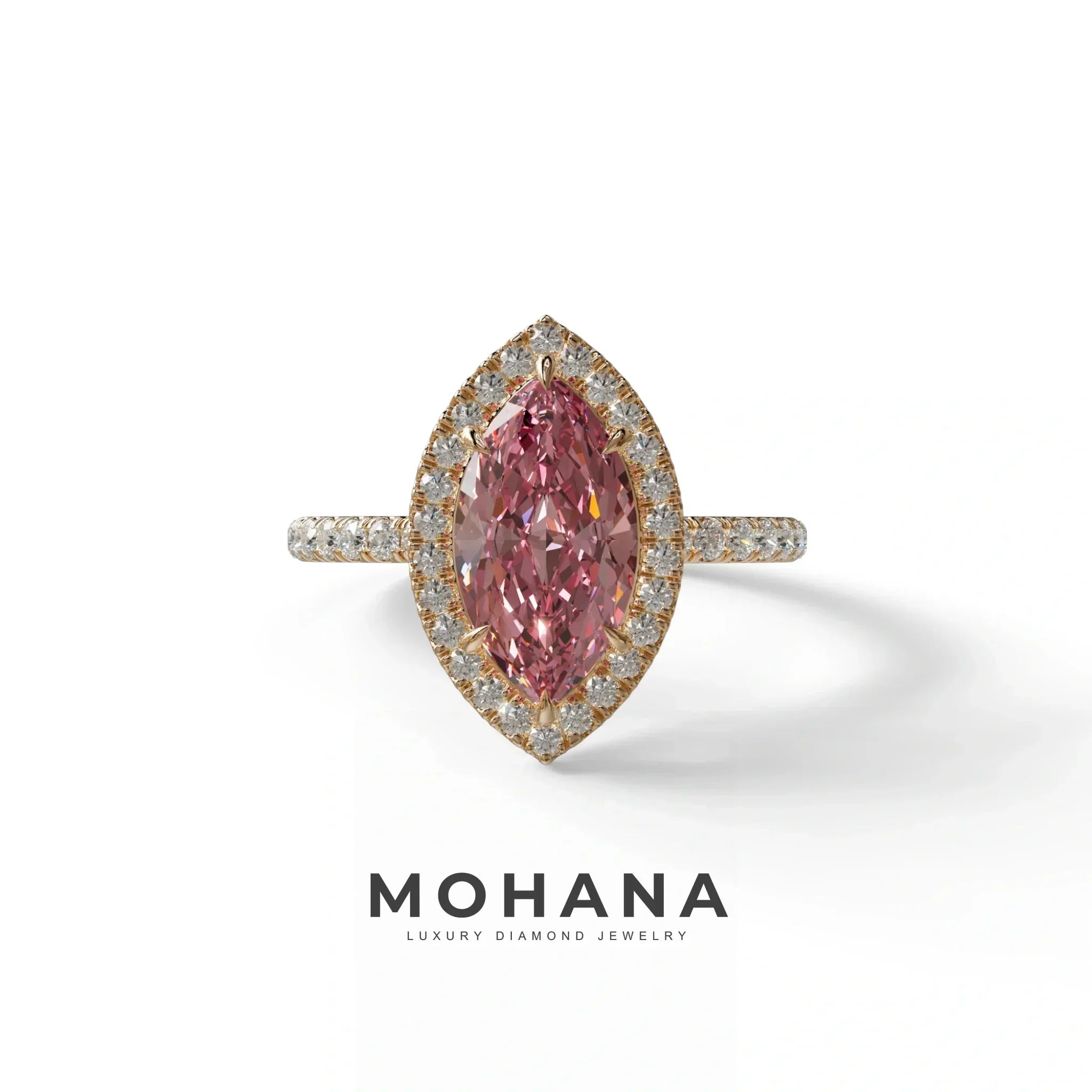 Pink Marquise Cut Halo & Pave Lab Grown Diamond Engagement Ring - Simplicity - 2 Carat / 10K Solid Gold / Rose Gold