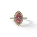 Pink Marquise Cut Halo & Pave Lab Grown Diamond Engagement Ring - Simplicity - 2 Carat / 10K Solid Gold / Yellow Gold