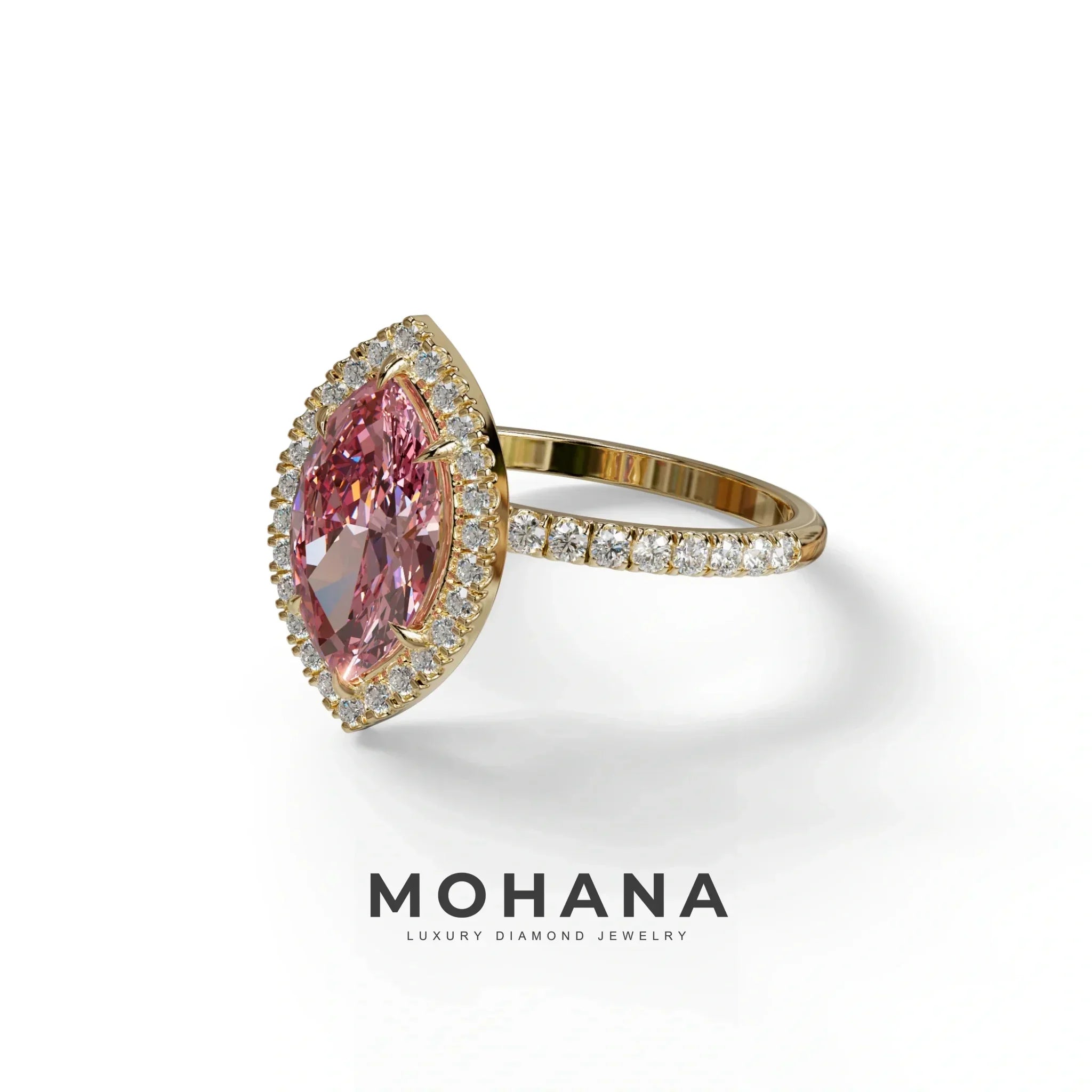 Pink Marquise Cut Halo & Pave Lab Grown Diamond Engagement Ring - Simplicity