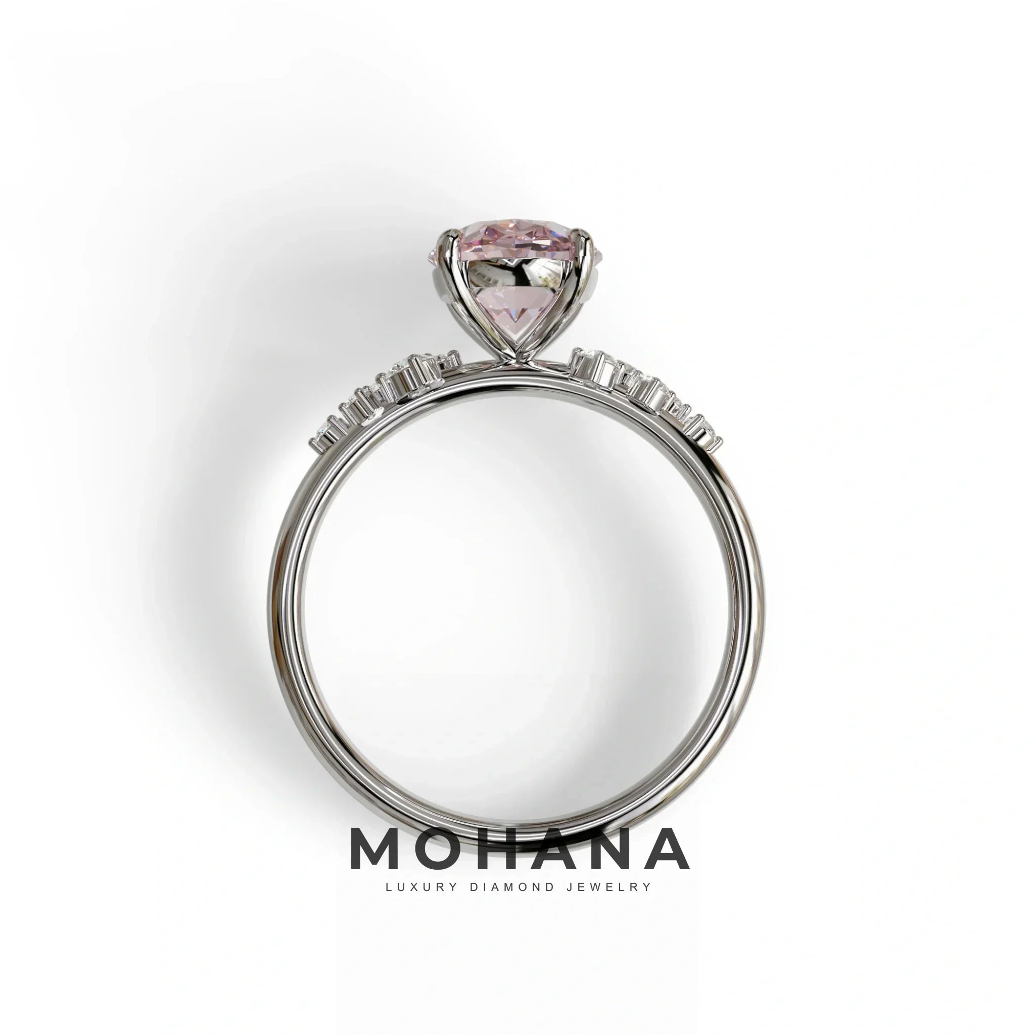 Pink Oval Cut Cluster-Vintage Setting Lab Grown Diamond Ring - Celeste Arc