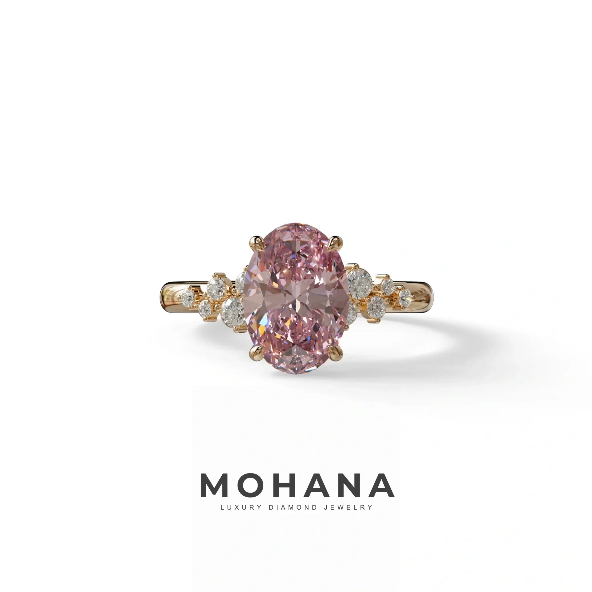 Pink Oval Cut Cluster-Vintage Setting Lab Grown Diamond Ring - Celeste Arc - 2 Carat / 10K Solid Gold / Rose Gold