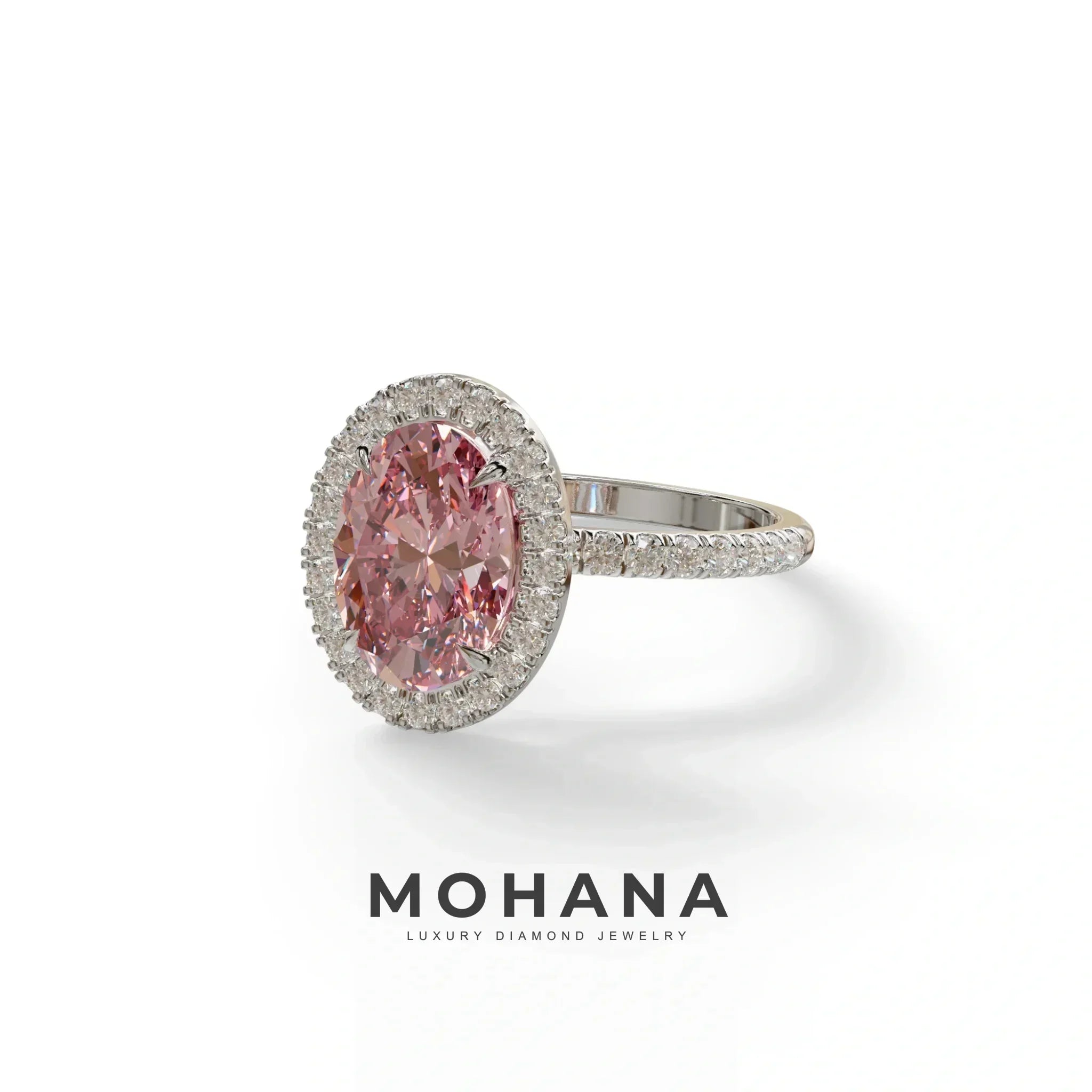 Pink Oval Cut Halo & Pave Lab Grown Diamond Engagement Ring - AnnaBella