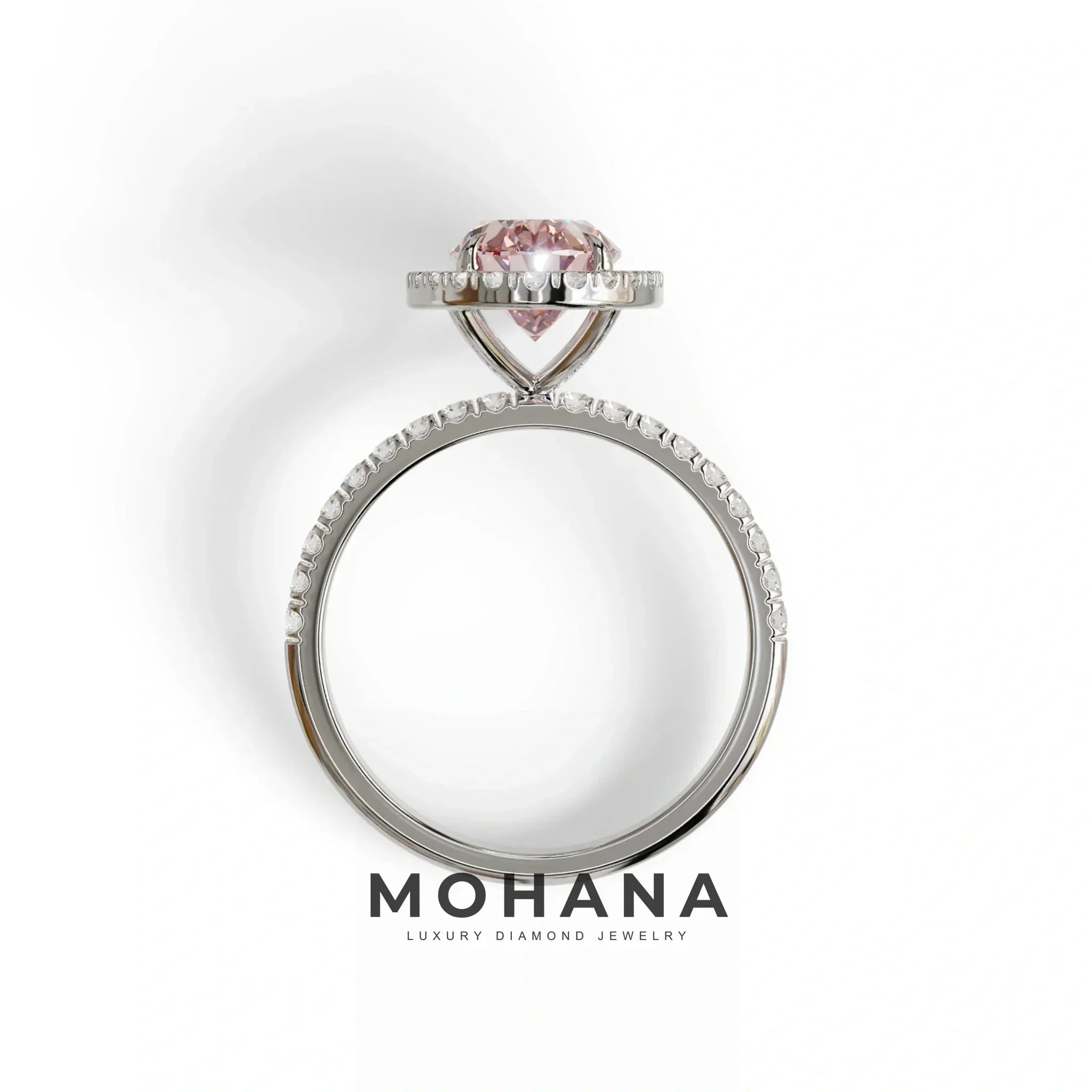 Pink Oval Cut Halo & Pave Lab Grown Diamond Engagement Ring - AnnaBella